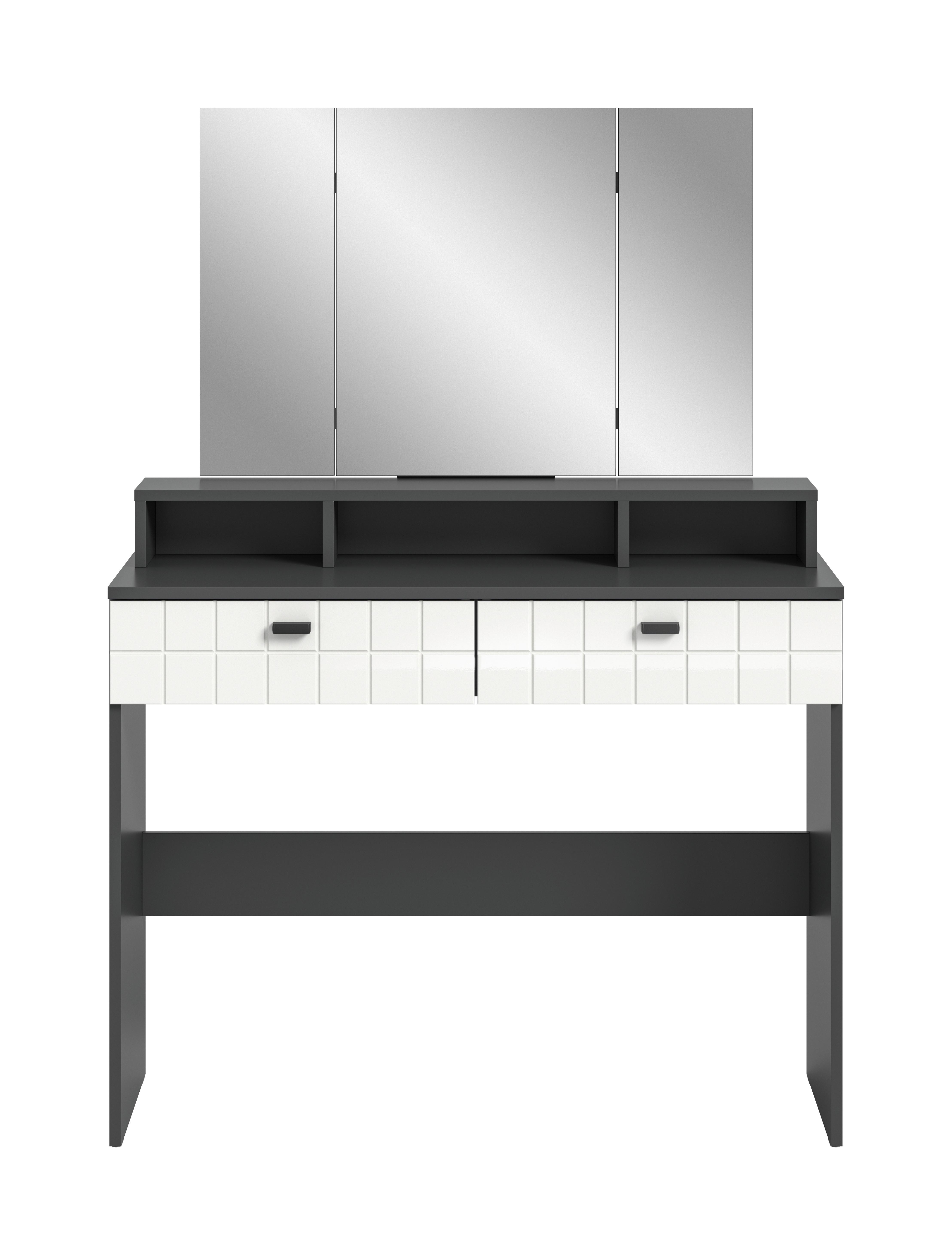Schminktisch Monte Anthrazit/ Silber/weiß B: 100 Cm - Weiß Hochglanz/Anthrazit, Design, Glas/Holzwerkstoff (100/142/42cm) - MID.YOU