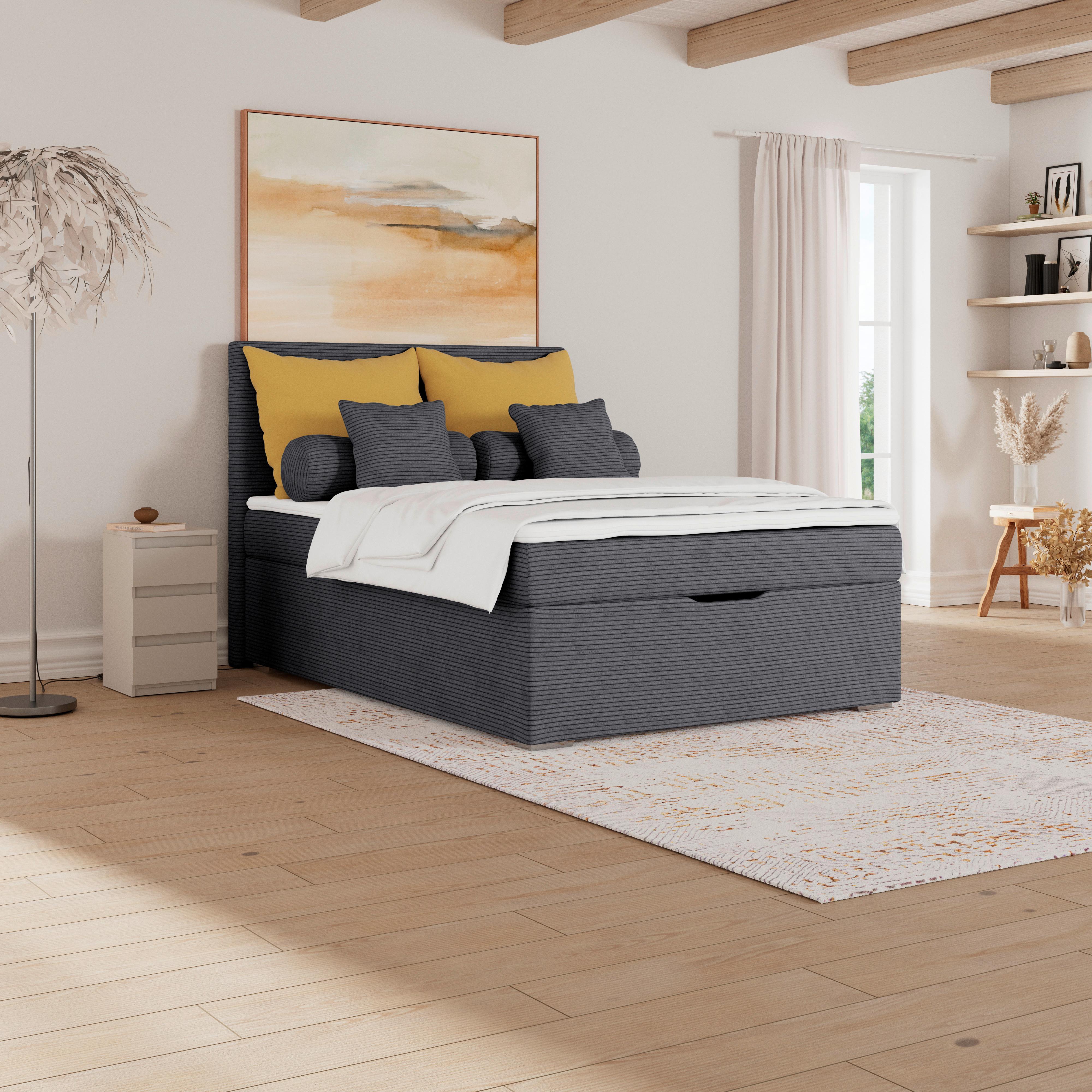 Čalúnená posteľ ADRIA 140x200 cm, bridlicová - chrómová/bridlicová, Konventionell, drevo/textil (140/200cm)