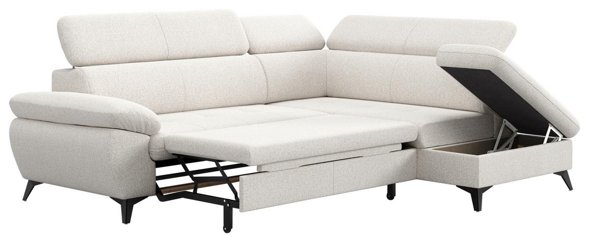 Ecksofa mit Bettfunktion Hudson, Chenille Silberfarben - Silberfarben/Schwarz, KONVENTIONELL, Textil (256/207cm) - Sembella