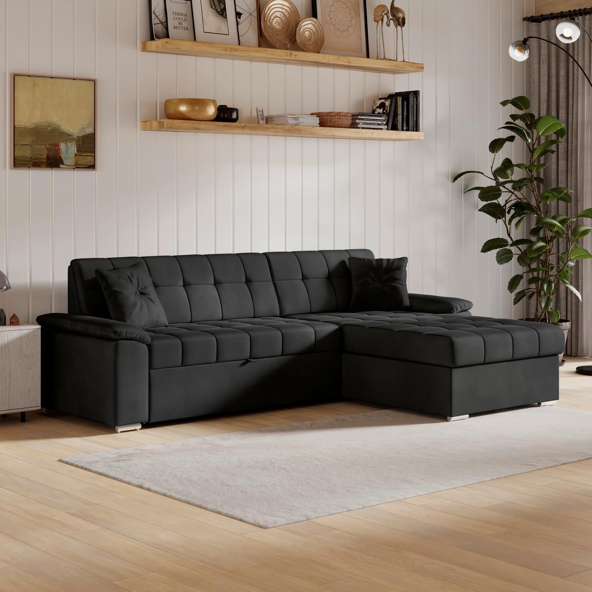 Ecksofa mit Bettkasten Bali schwarz, 257x167 cm - Schwarz, Trend, Textil (257/167cm) - Livetastic