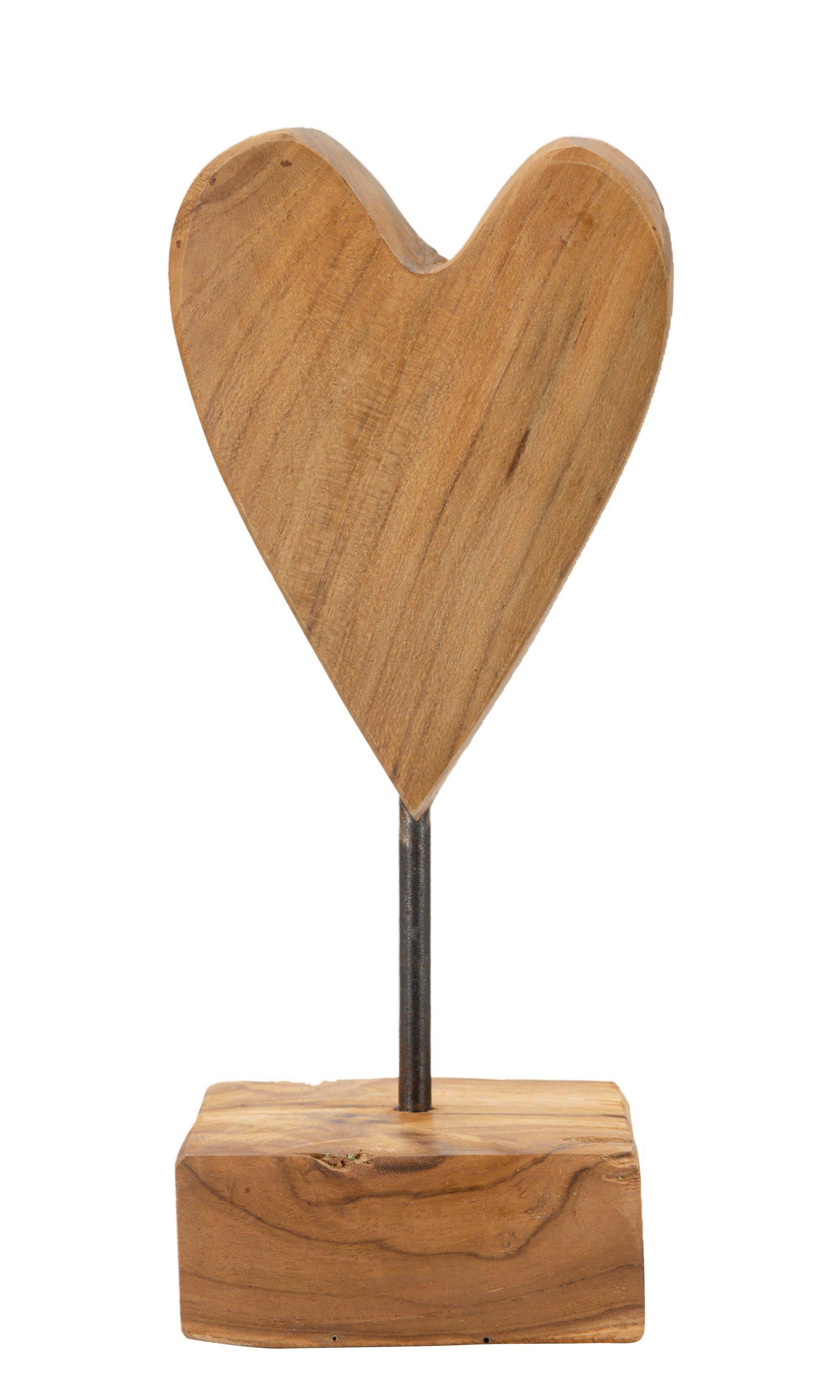 Skulptur Heart Teak Braun, B: 10 cm