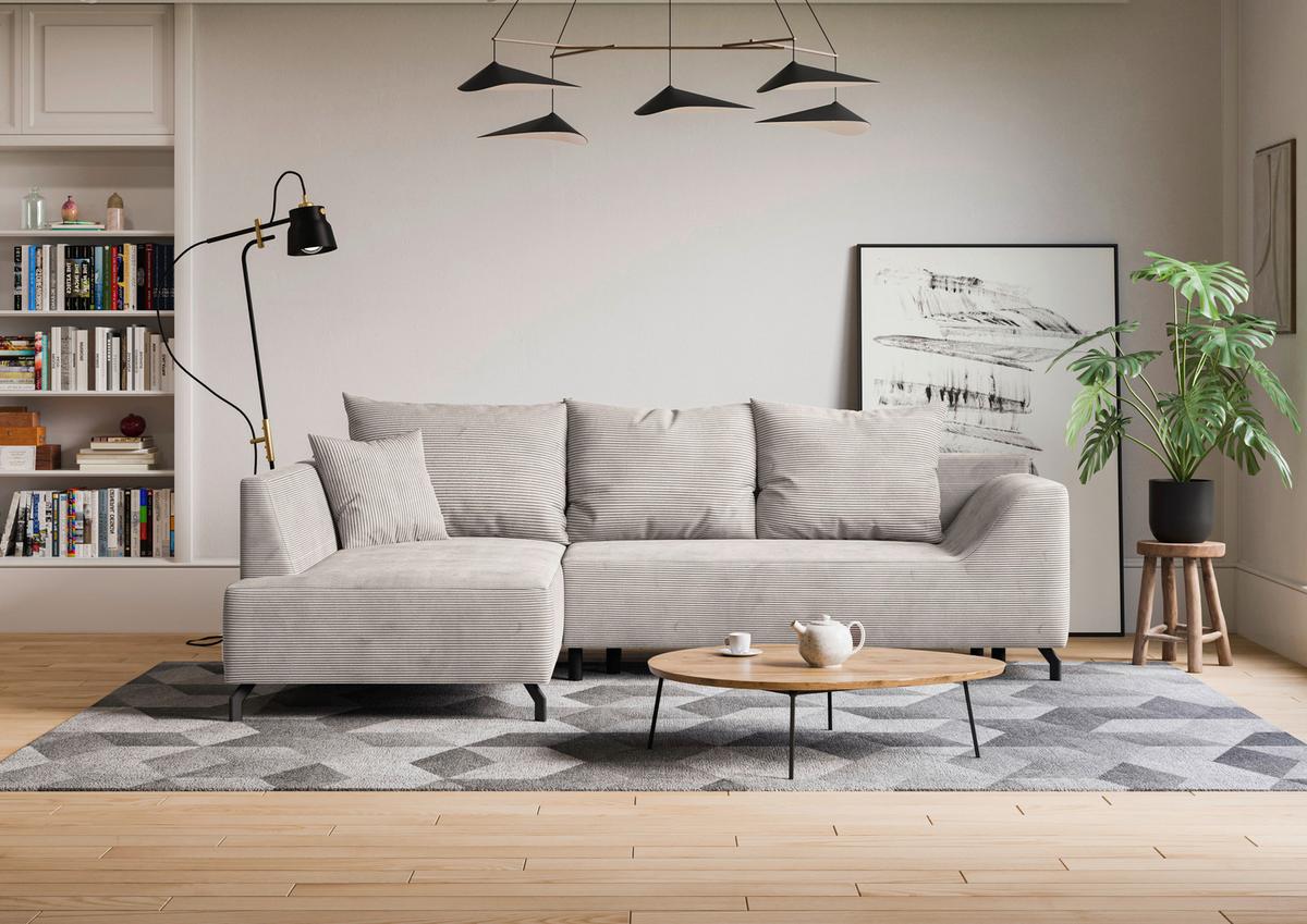 Eckschlafsofa Asolo Creme S: 167x273 cm - Creme/Schwarz, Design, Textil (167/273cm) - MID.YOU