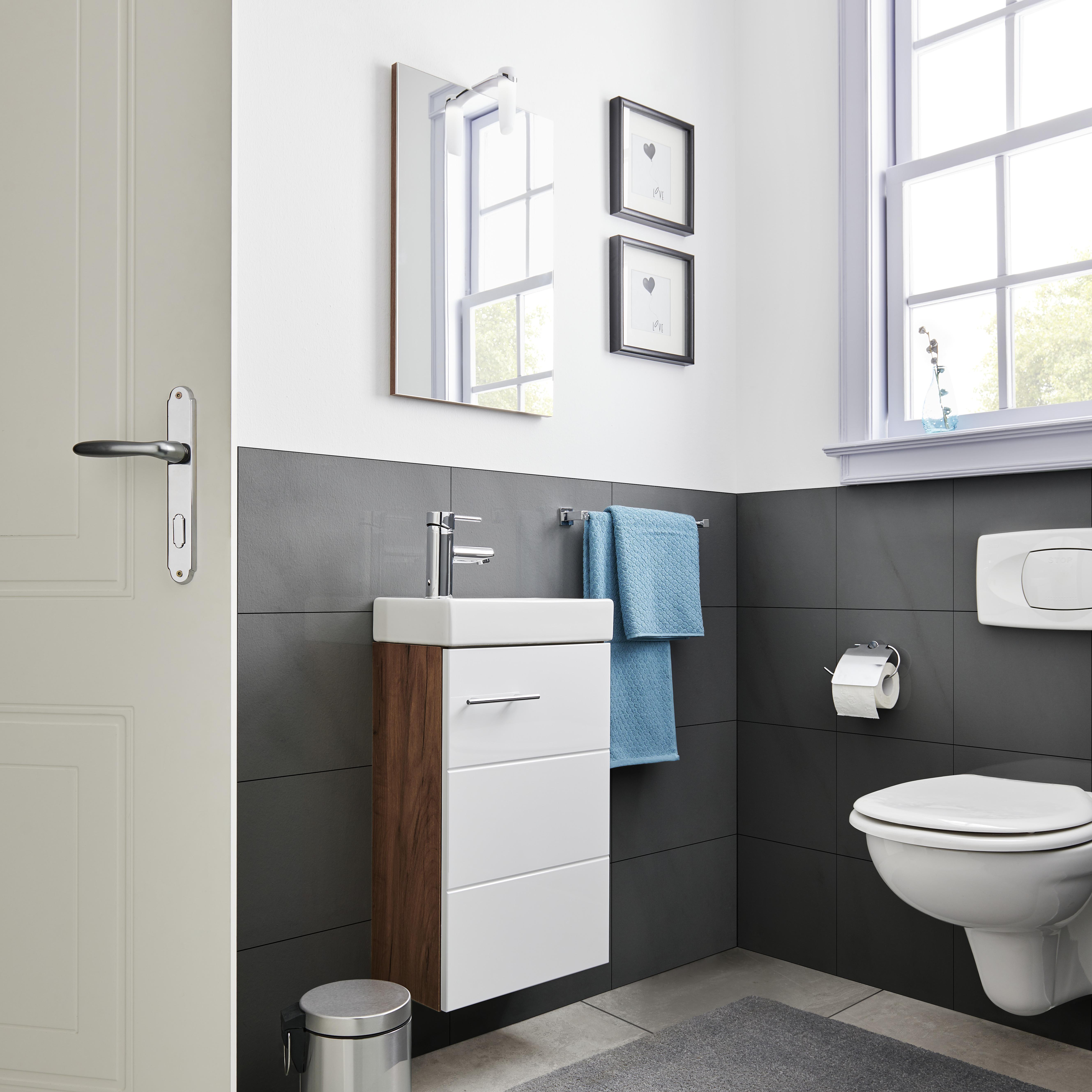 Badmöbel Set grau 40cm mit Waschbecken Unterschrank und Spiegel Waschtisch 