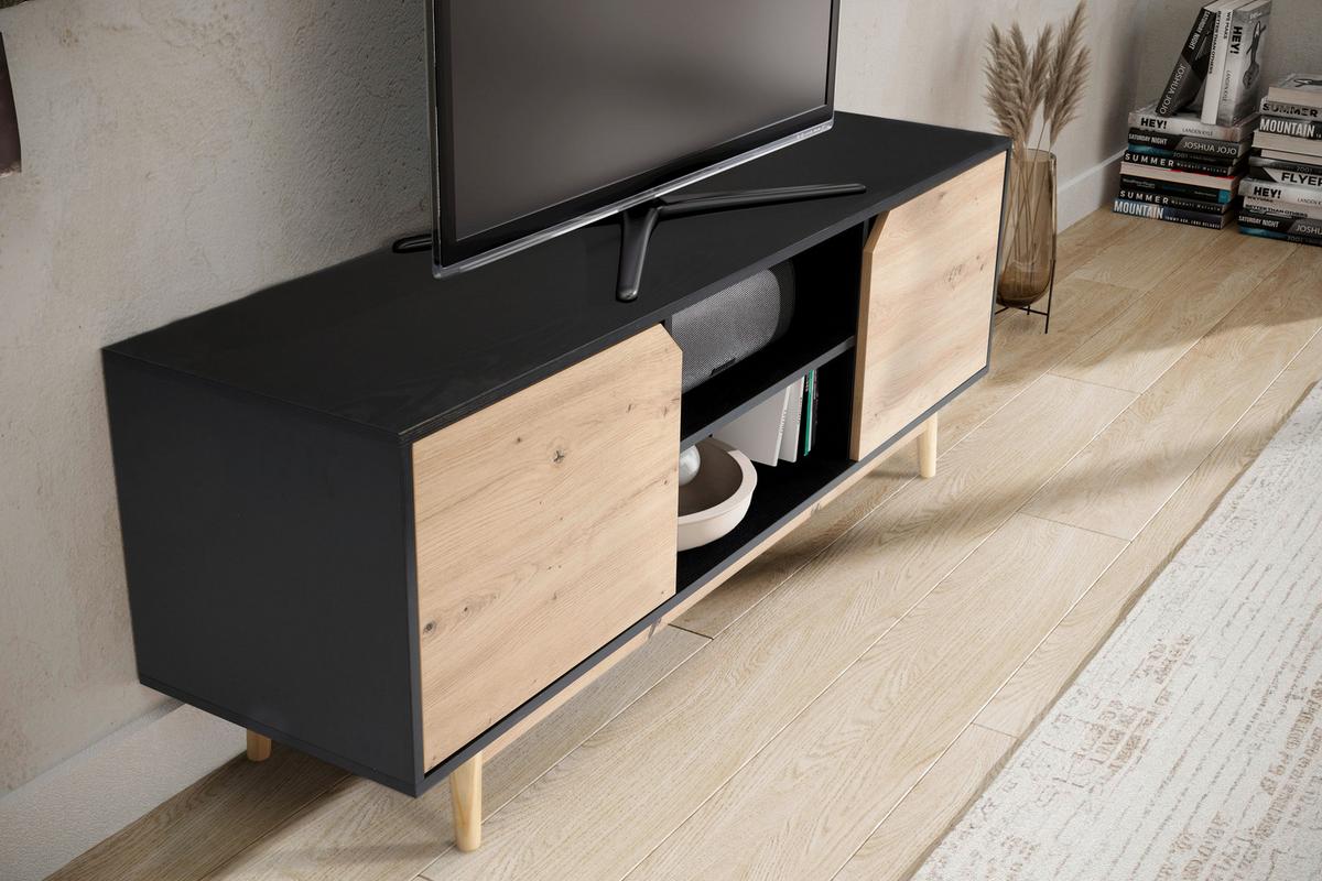 NÍZKA KOMODA WL6.818 - čierna/farba duba, Design, drevo/kompozitné drevo (150/55/40cm) - Livetastic