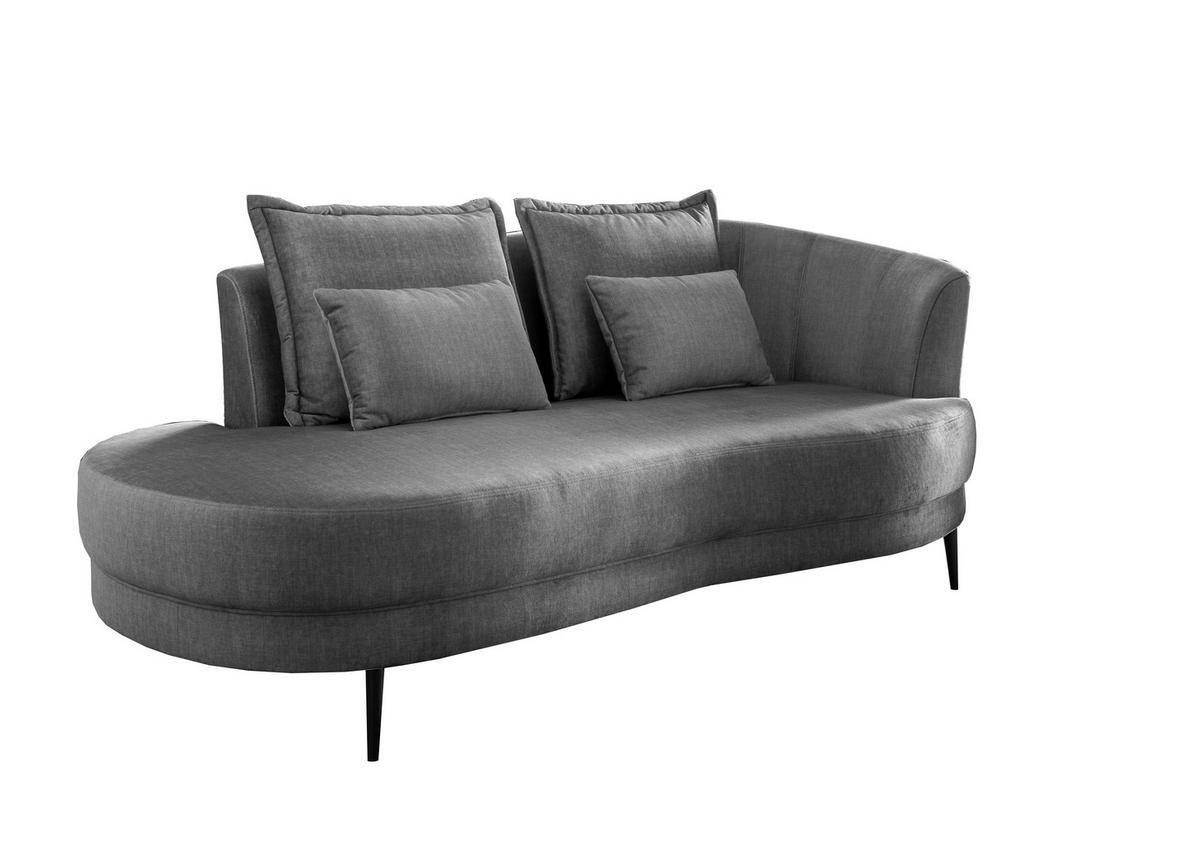 Ottomane Pistaccio Grau Velours, Rücken Echt B: 211 cm - Schwarz/Grau, MODERN, Textil (211/85/102cm) - Livetastic