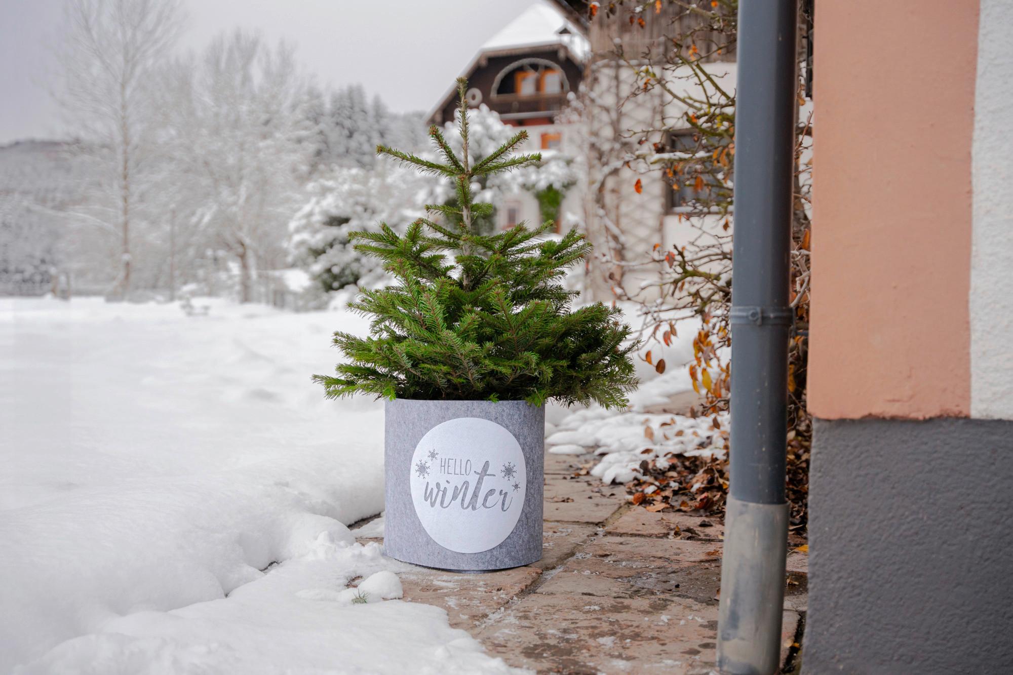 Deko Filz Topfschutz, 161x40cm , Hello Winter L - Grauweiß, Basics, Kunststoff (161/40cm) - Windhager