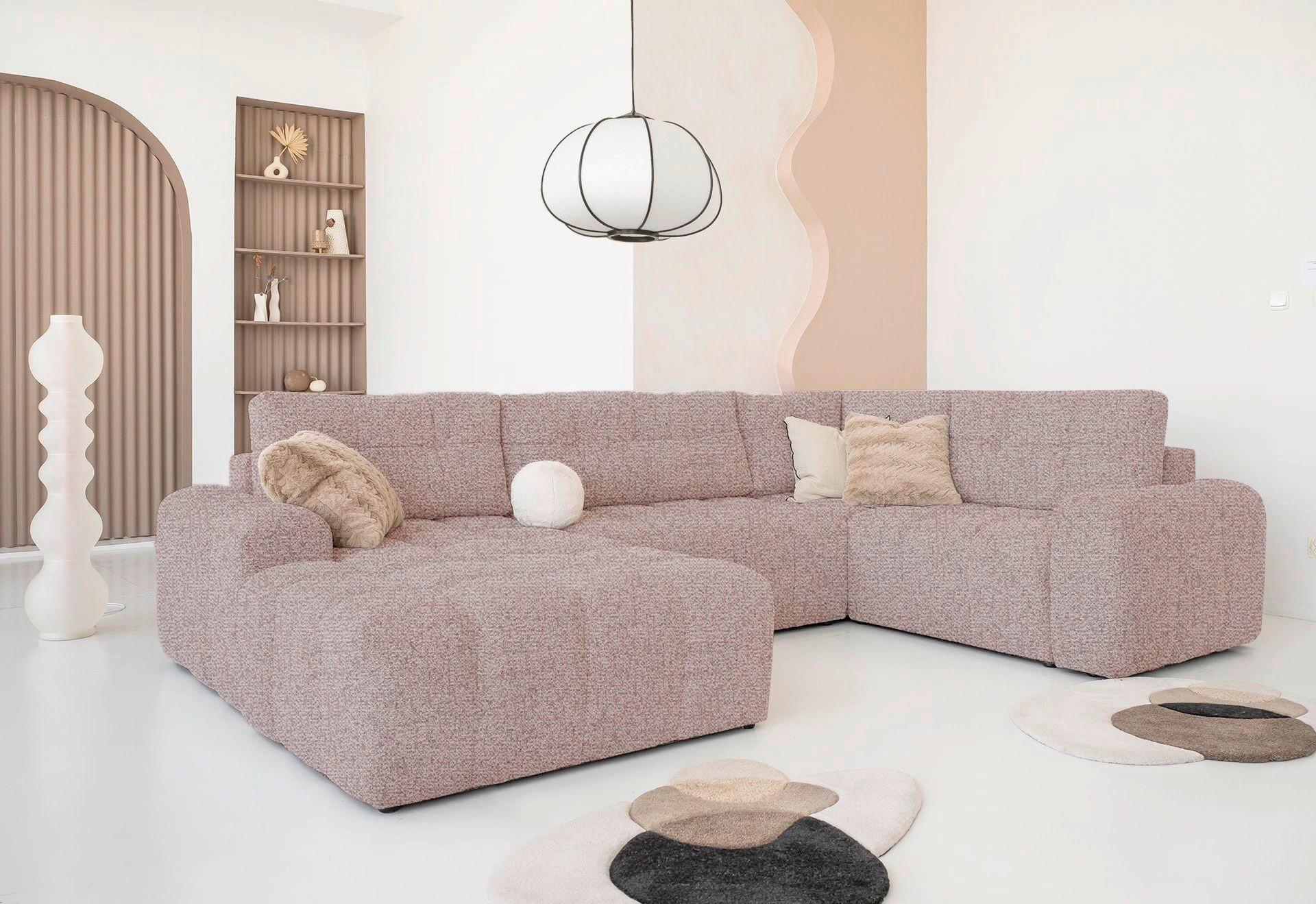 Wohnlandschaft Lulu Rot U: 184x333x213cm - Rot/Schwarz, Design, Textil (184/333/213cm) - MID.YOU