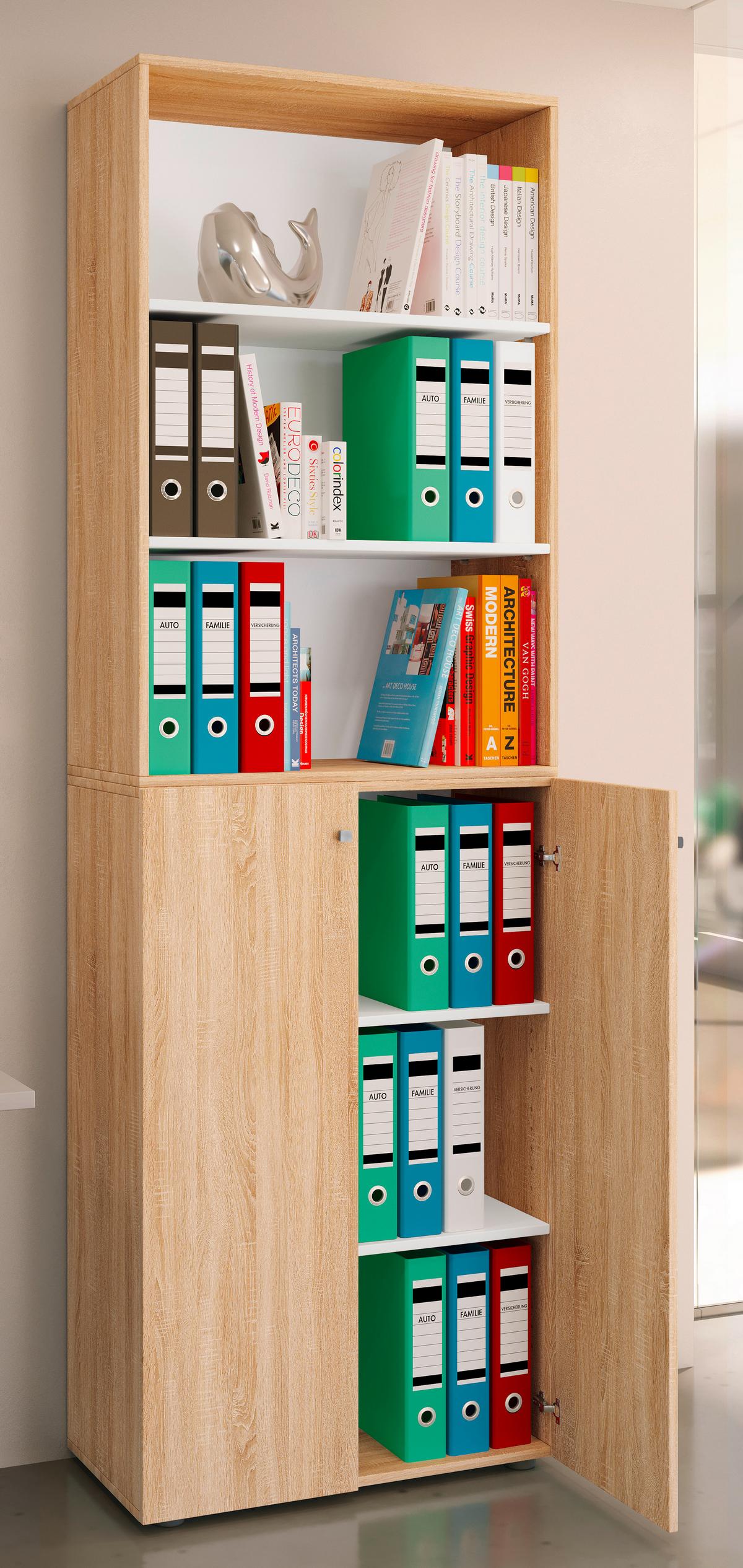 Aktenschrank Lona Eiche Dekor B: 70 cm - Weiß/Sonoma Eiche, Design, Holzwerkstoff (70/220/39cm) - MID.YOU