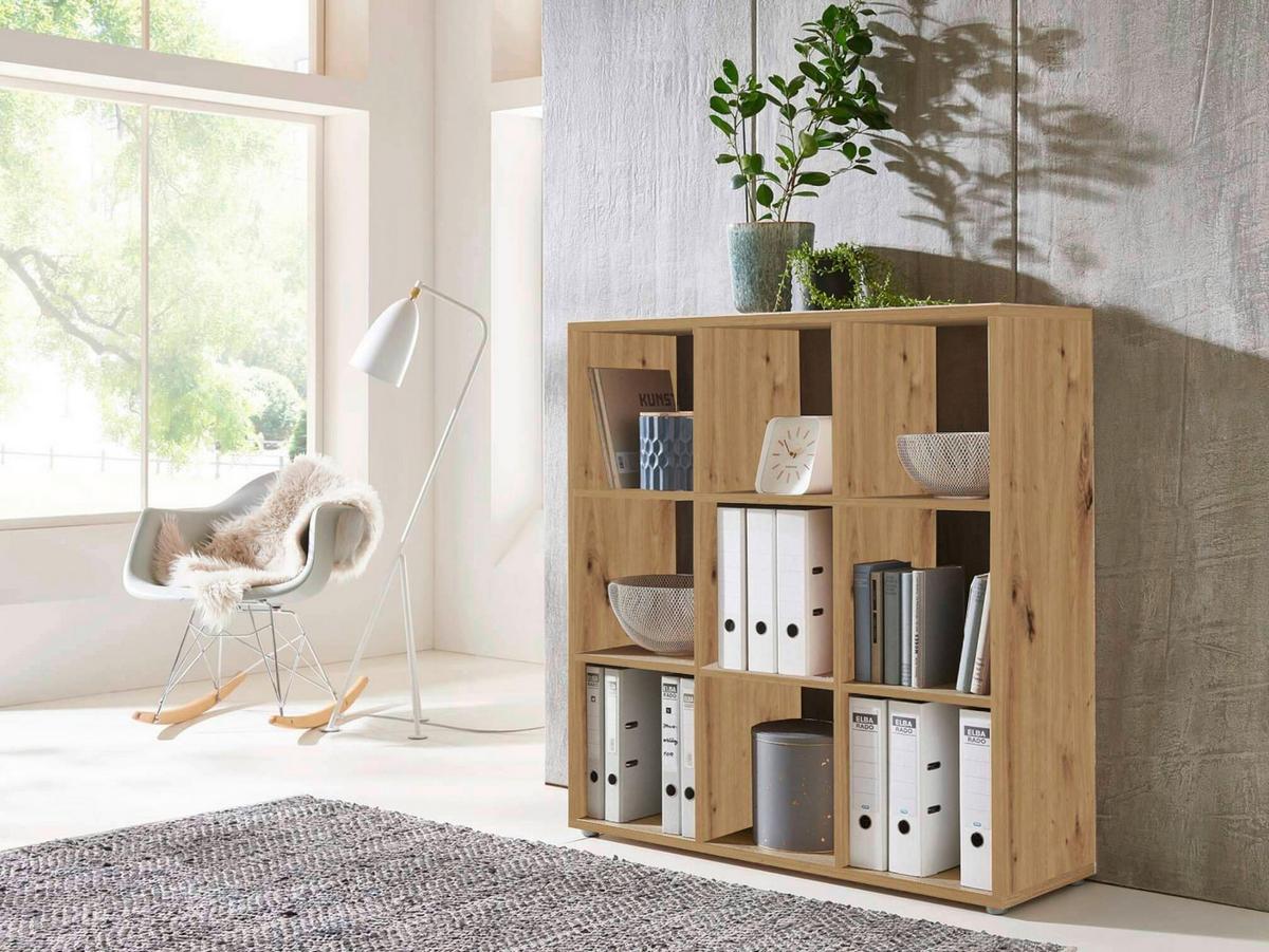 Aktenregal Nizza Eiche Dekor B: 106,5cm - Silberfarben/Eiche Artisan, MODERN, Holzwerkstoff (106,5/108,5/33cm) - MID.YOU