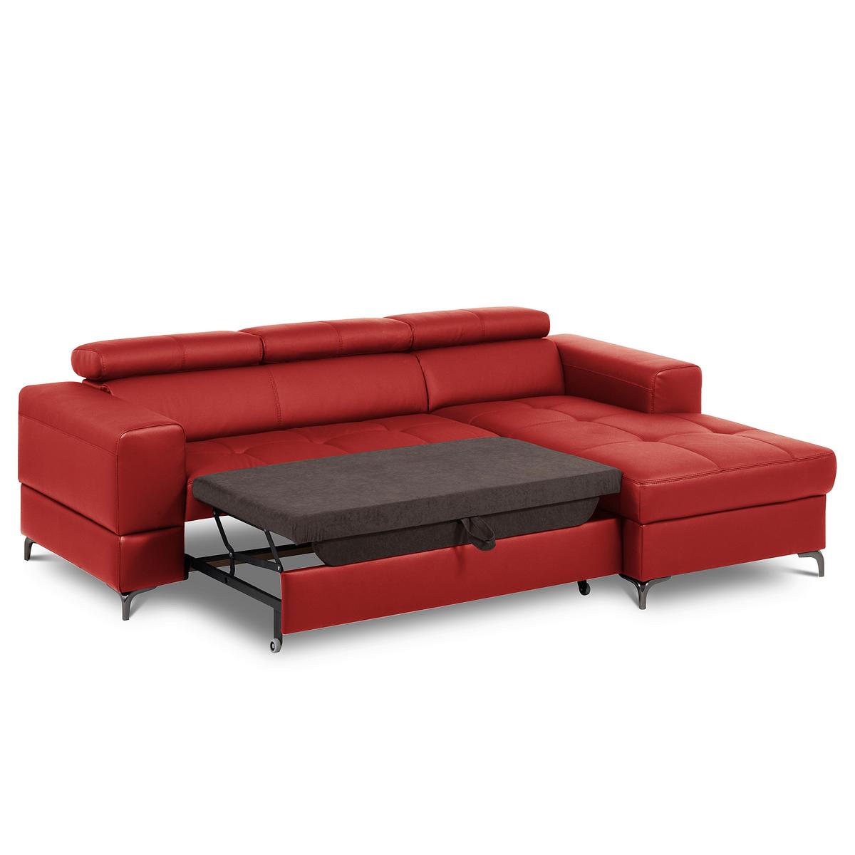 Ecksofa Torino Teilleder Rot 247x173 - Rot/Schwarz, Design, Leder/Textil (247/173cm) - Livetastic