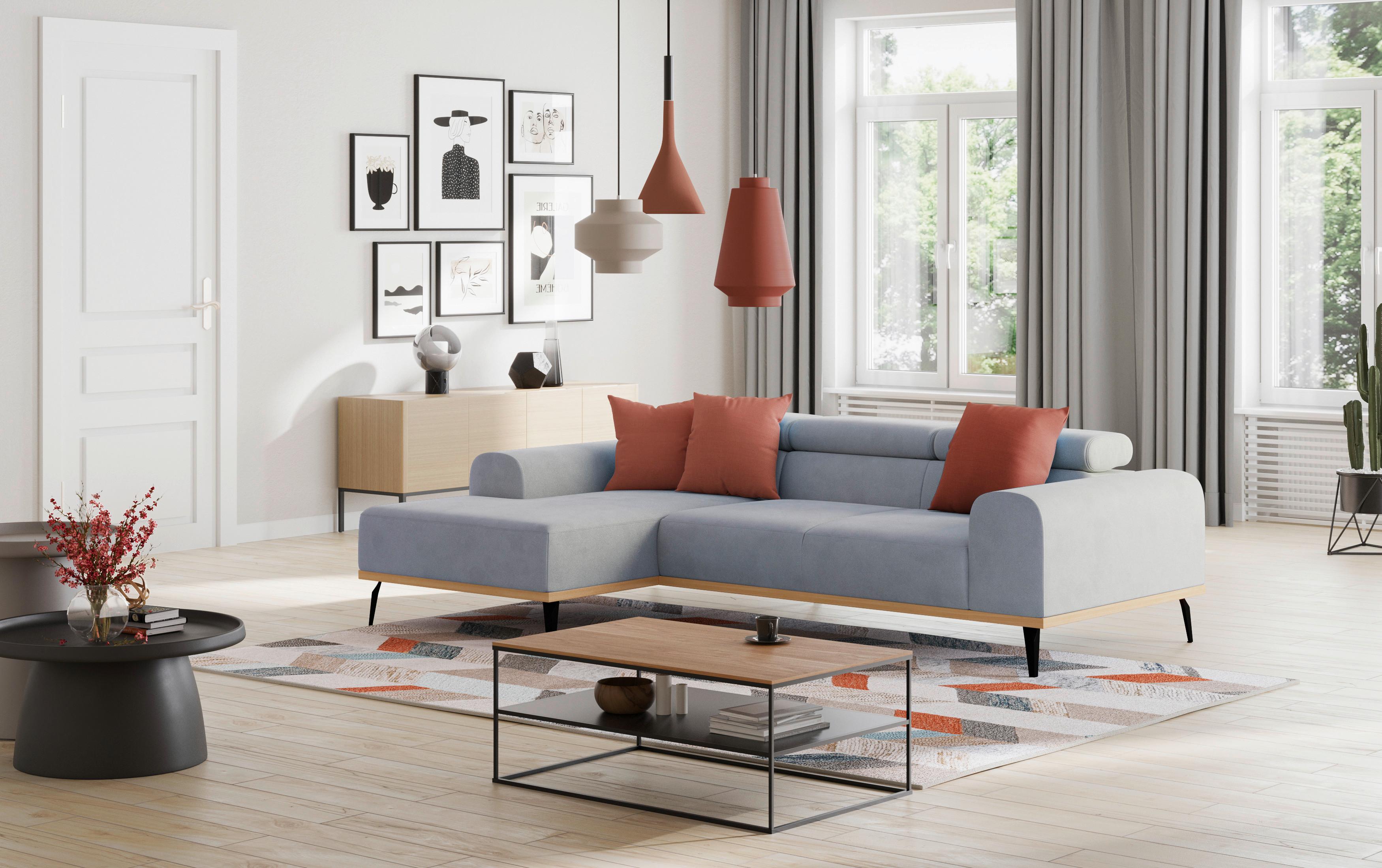 Ecksofa Hellgrau Mit Sitzvorzug S: 157x244 Cm - Hellgrau/Schwarz, KONVENTIONELL, Textil (157/244cm) - Cotta