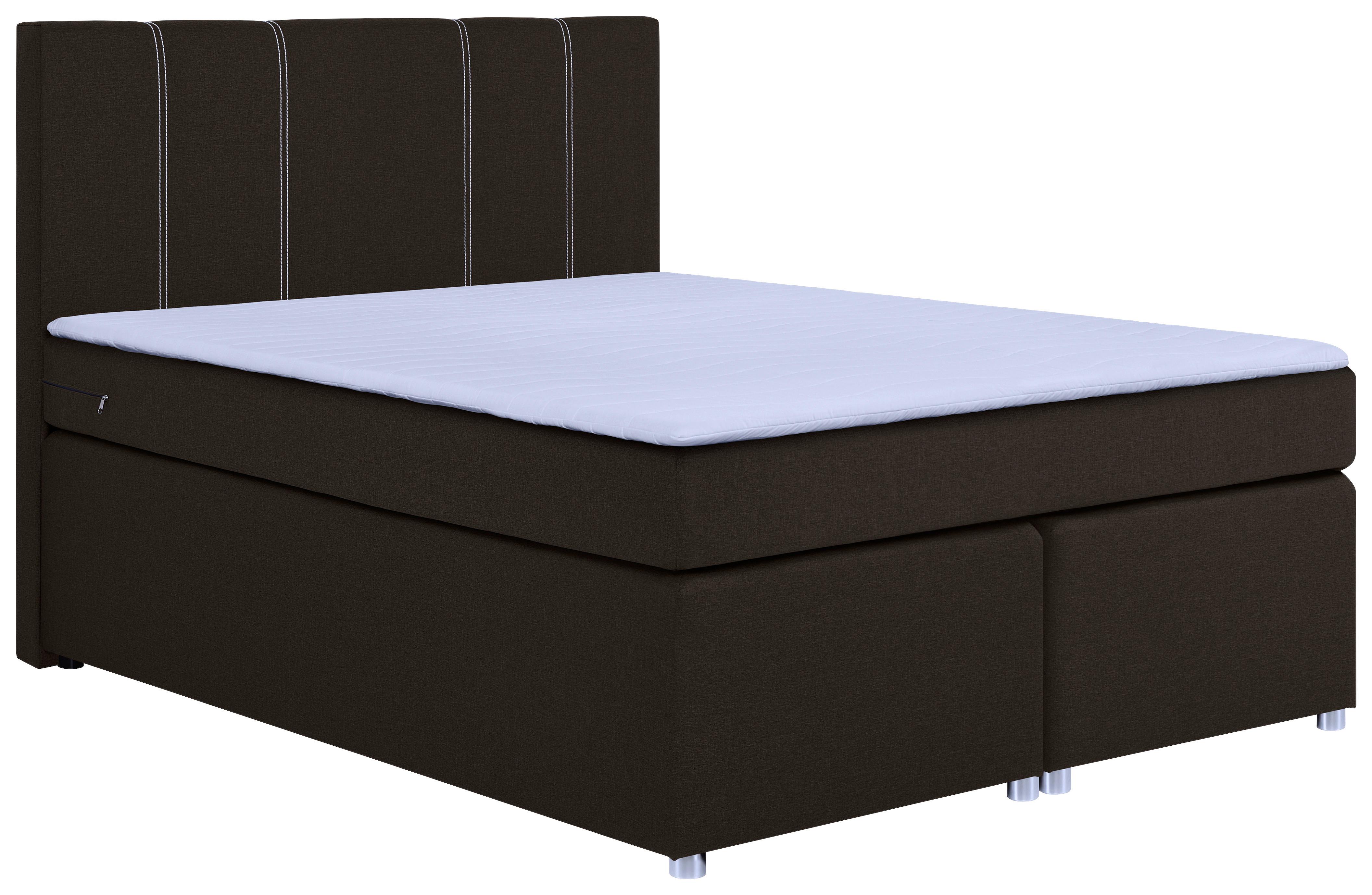 Boxspringbett Malta Mit Topper Braun, 160x200 Cm - Chromfarben/Schwarz, Basics, Holzwerkstoff/Textil (160/200cm) - P & B