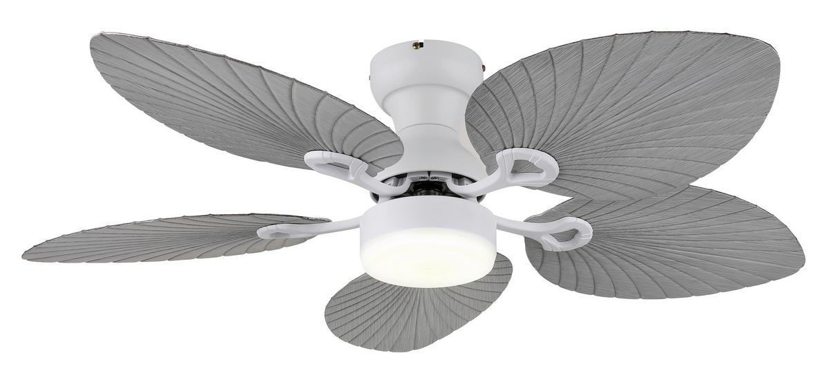 Deckenventilator Elise Opal Weiß D: 107 cm - Opal/Weiß, KONVENTIONELL, Kunststoff/Metall (107/28,5cm) - Globo
