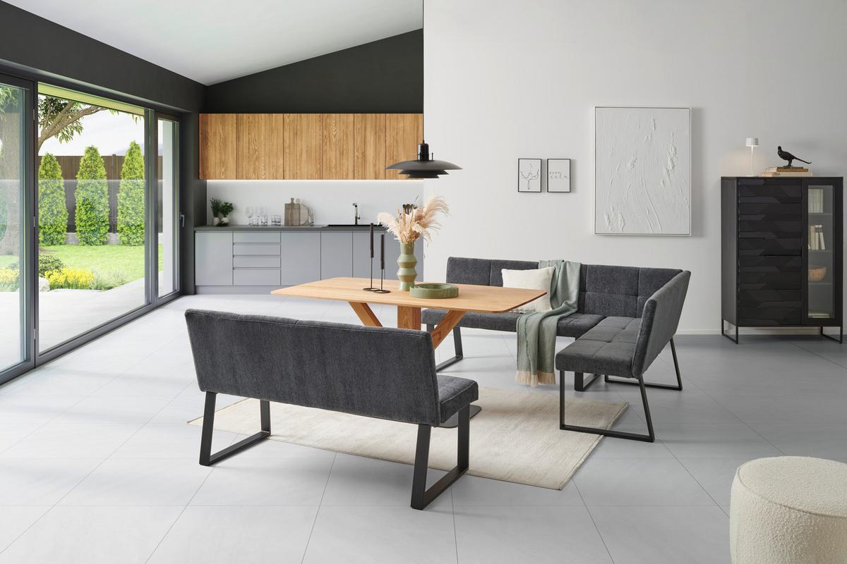 Eckbank Rico Dunkelgrau, Schenkel 152x191cm - Dunkelgrau/Schwarz, LIFESTYLE, Textil/Metall (152/191cm) - MID.YOU