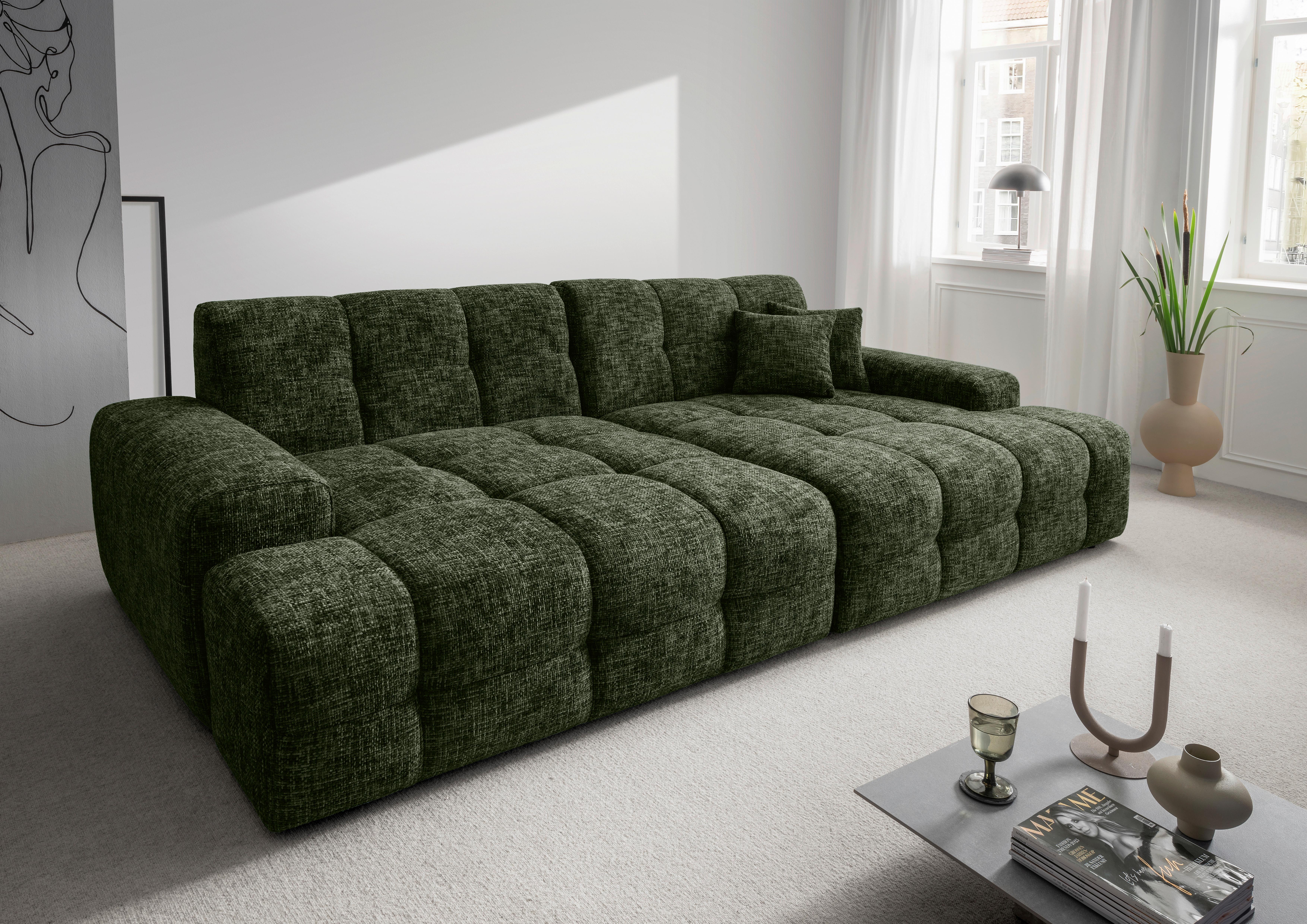 Bigsofa Bosco, Dunkelgrün B: 304 cm - Waldgrün/Schwarz, MODERN, Textil (304/87/155cm) - Livetastic