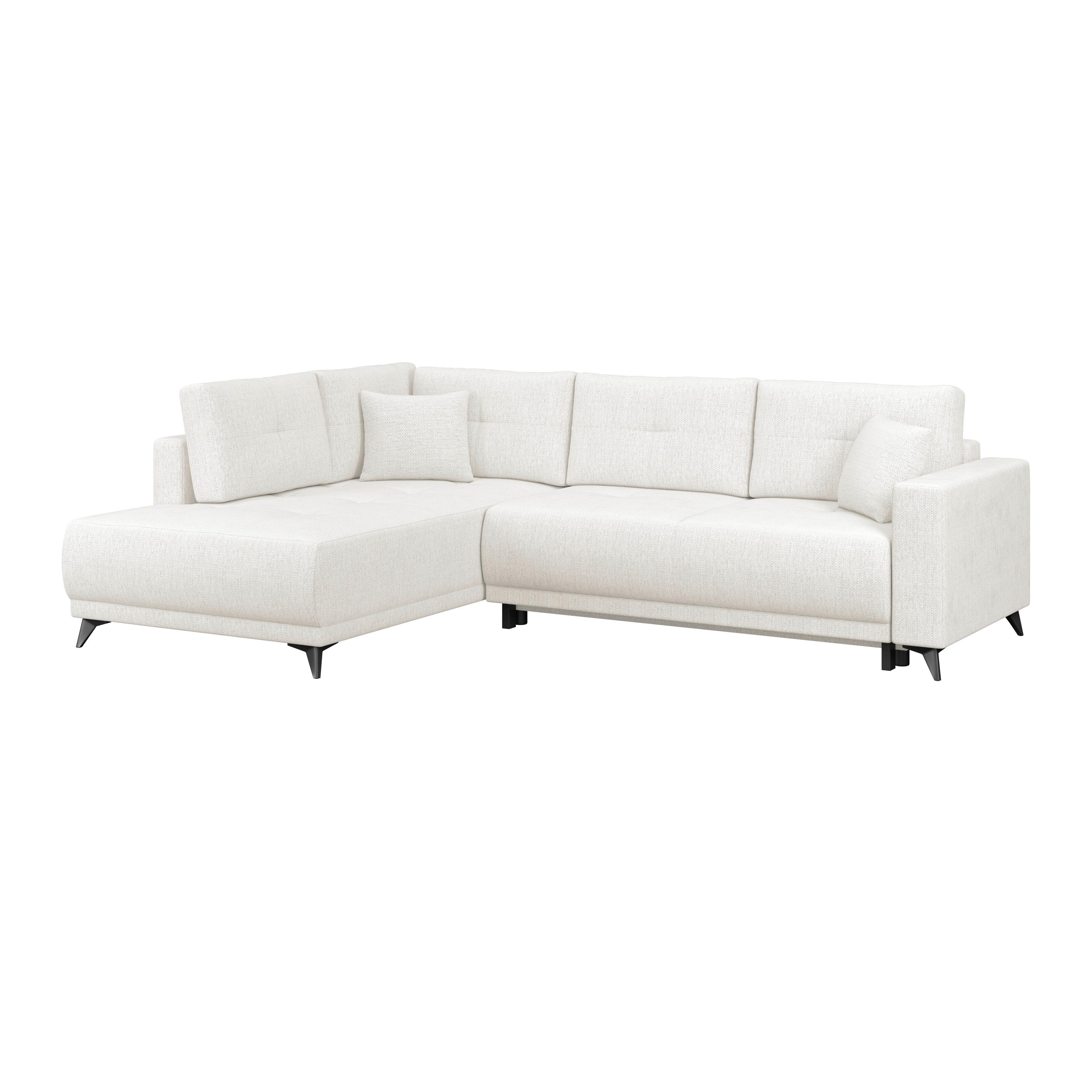 Ecksofa mit Schlaffunktion & Bettkasten Texas Creme - Creme/Schwarz, KONVENTIONELL, Holz (203/259cm)