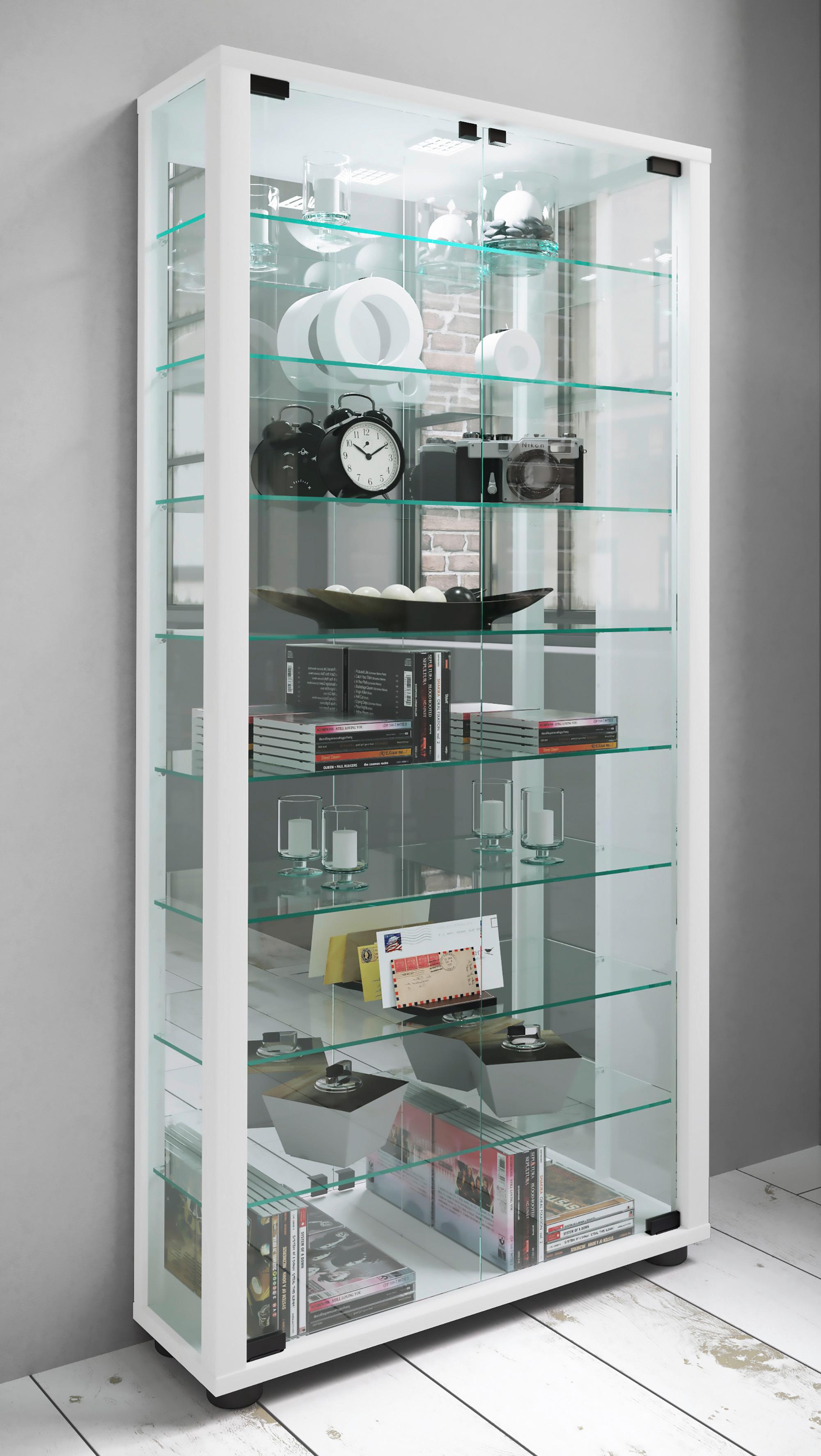 Vitrine Lumo B: 59 cm Weiß - Weiß, MODERN, Glas/Holzwerkstoff (59/114,8/18cm) - MID.YOU