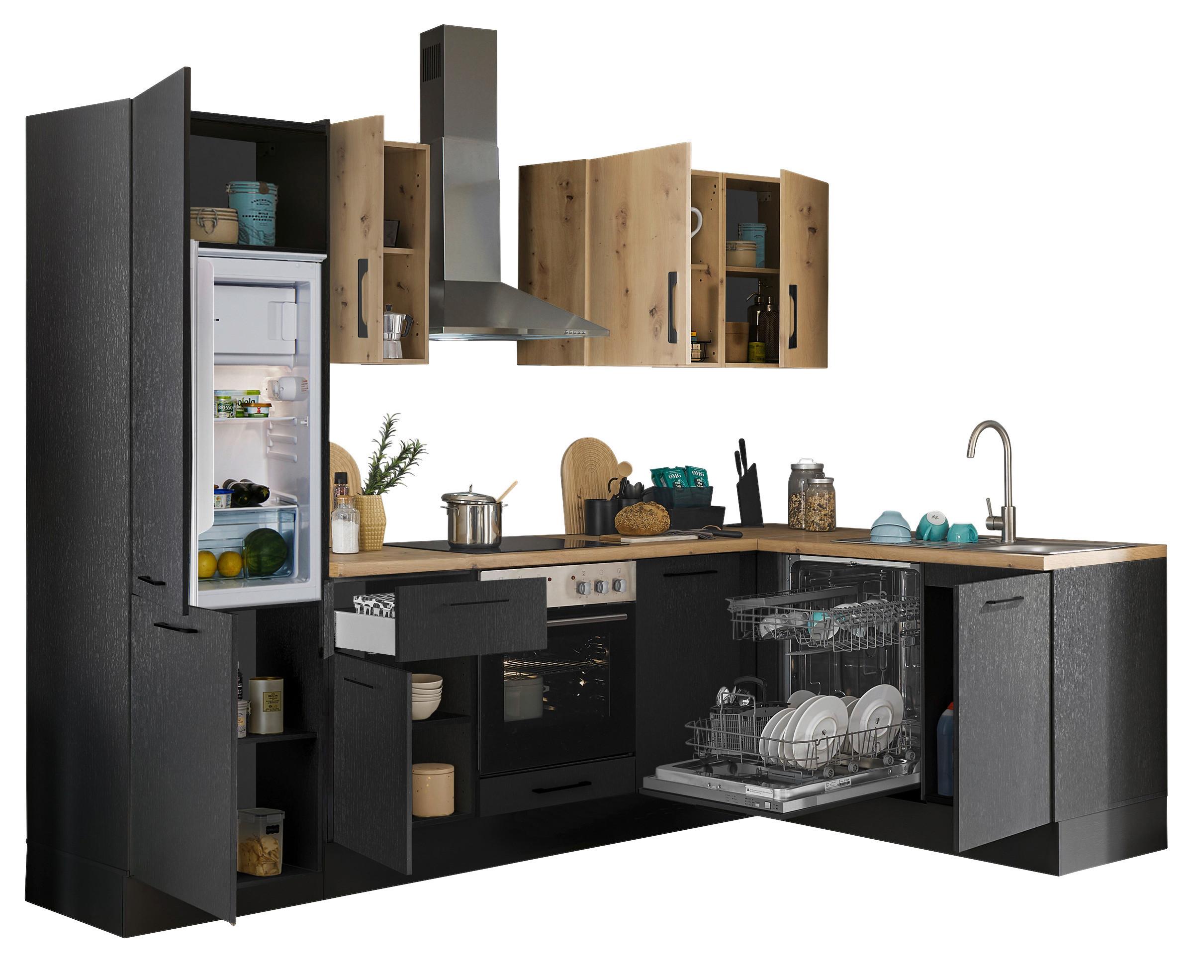 Eckküche Turin Schwarz/Eiche Dekor 280x175 cm - Schwarz/Eiche Artisan, Basics, Holzwerkstoff (280/175cm) - MID.YOU