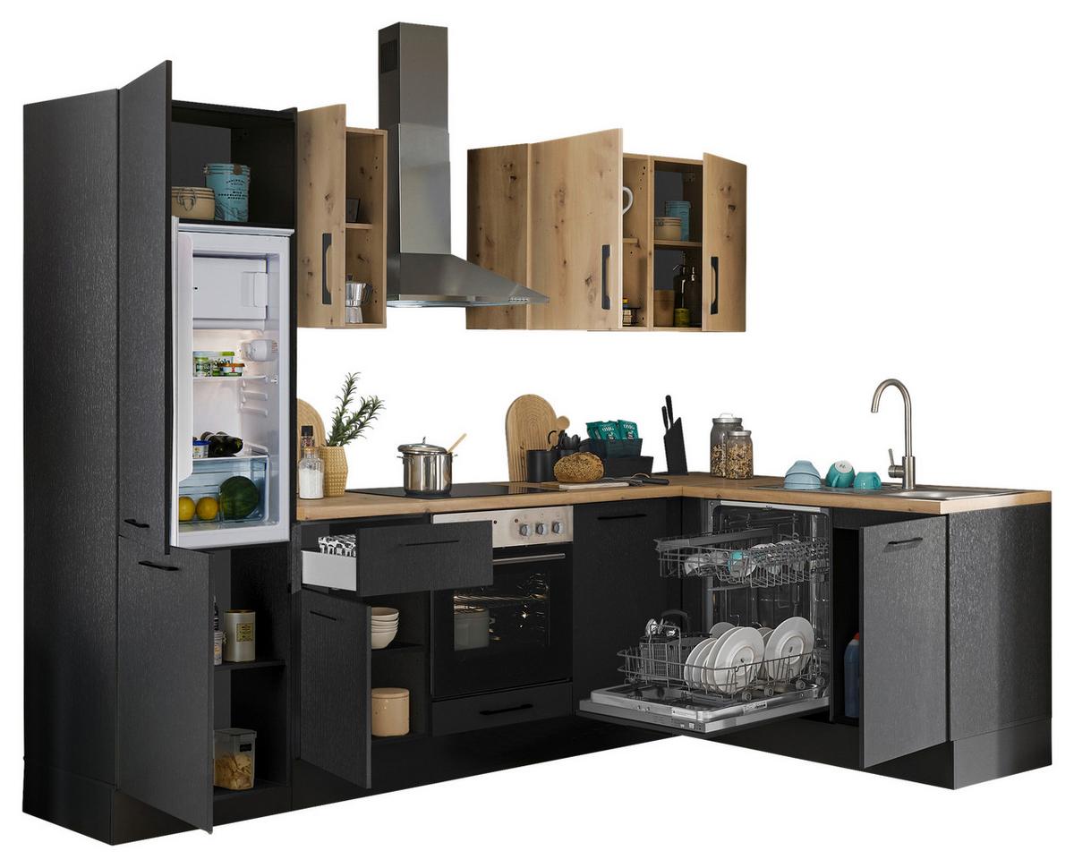 Eckküche Turin Schwarz/Eiche Dekor 280x175 cm - Schwarz/Eiche Artisan, Basics, Holzwerkstoff (280/175cm) - MID.YOU