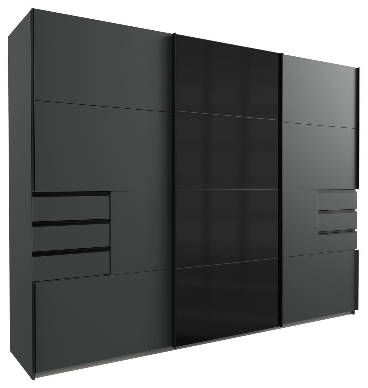 Graphitfarbener Schwebetürenschrank mit Spiegeltür
