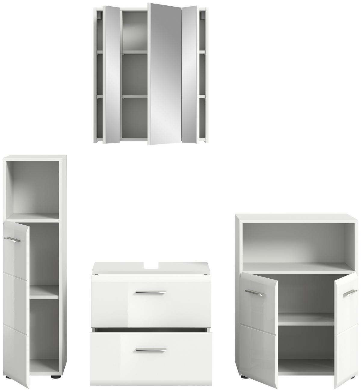 Badezimmer Ice Weiß Hg B: 150 cm - Weiß Hochglanz/Schwarz, MODERN, Glas/Holzwerkstoff (150cm) - MID.YOU