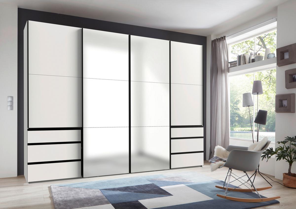 Schwebetürenschrank Level 36 A Weiß Dekor/Spiegel, B: 300cm - Weiß, MODERN, Glas/Holzwerkstoff (300/216/65cm) - MID.YOU