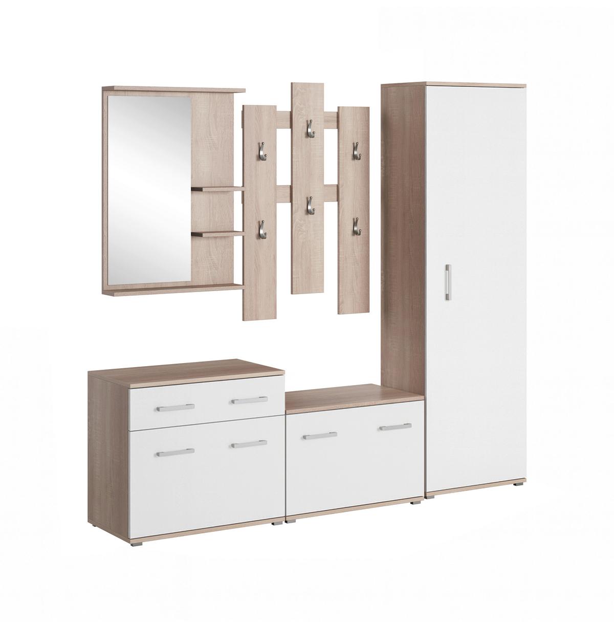 Predsieňový nábytok Lento, dub Sonoma/biela - biela/dub sonoma, Konventionell, kompozitné drevo (192/179/34/41cm)