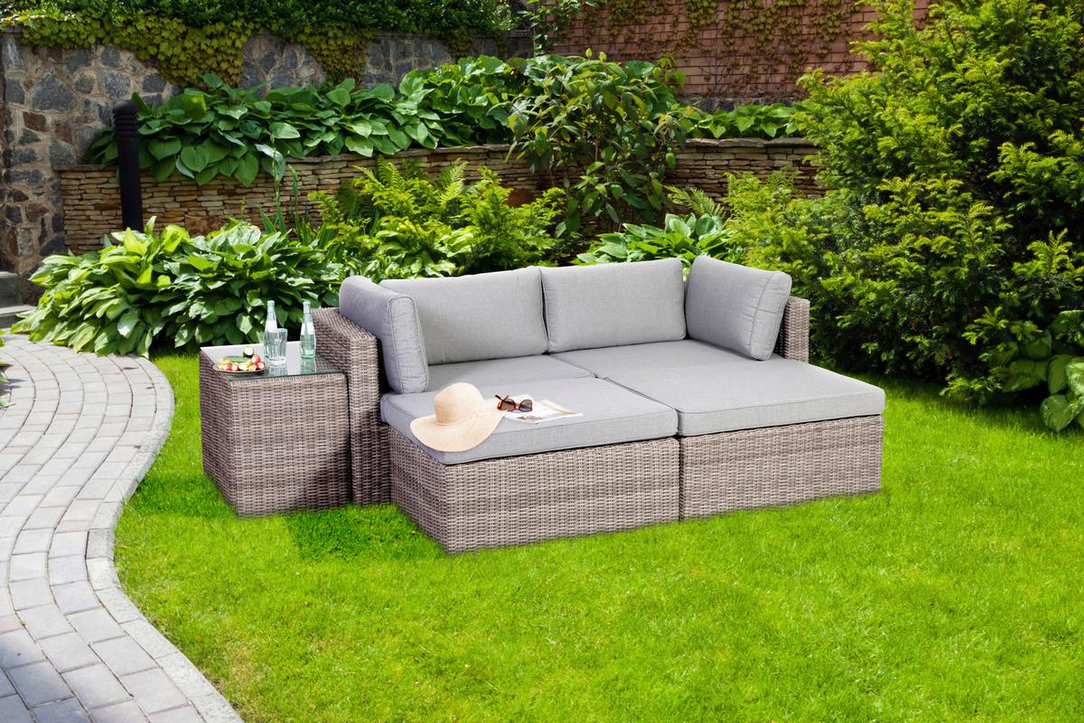 Loungegarnitur 5-tlg Palma Aus Kunststoff Mit Kissen - Grau, Basics, Glas/Textil (93/65/71cm) - Gardenson