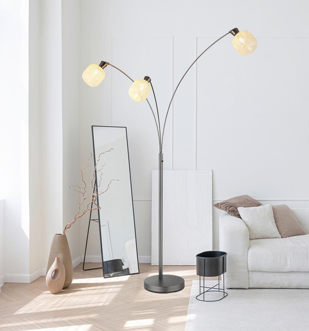 Stehleuchte Exkl. 3xe14 40w - Klar/Schwarzchrom, Design, Glas/Kunststoff (84,5/100/200,5cm) - Globo