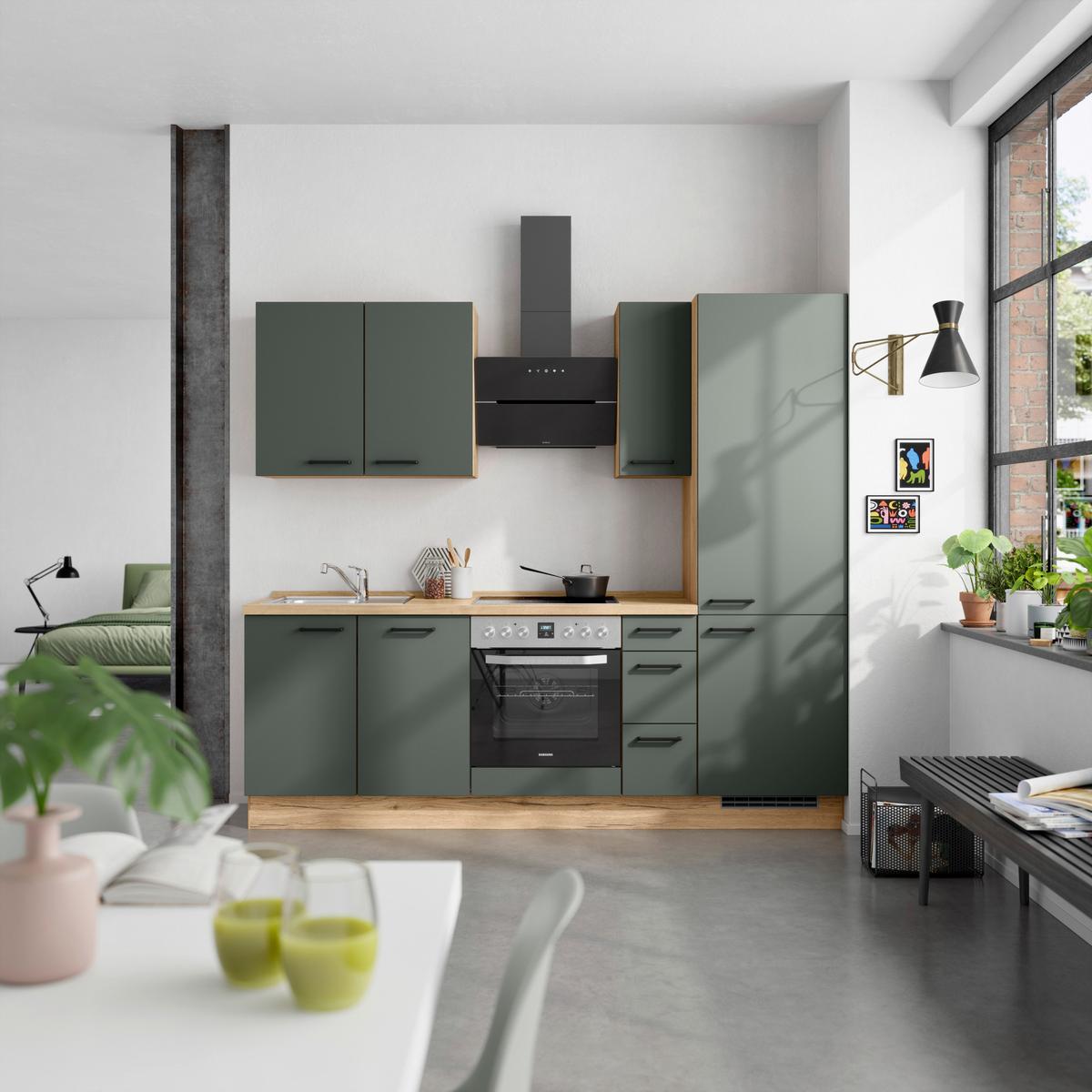 Küchenleerblock Easytouch High-Line, H2 Rechts - Dunkelgrün/Eichefarben, MODERN, Holzwerkstoff (240cm) - Nobilia