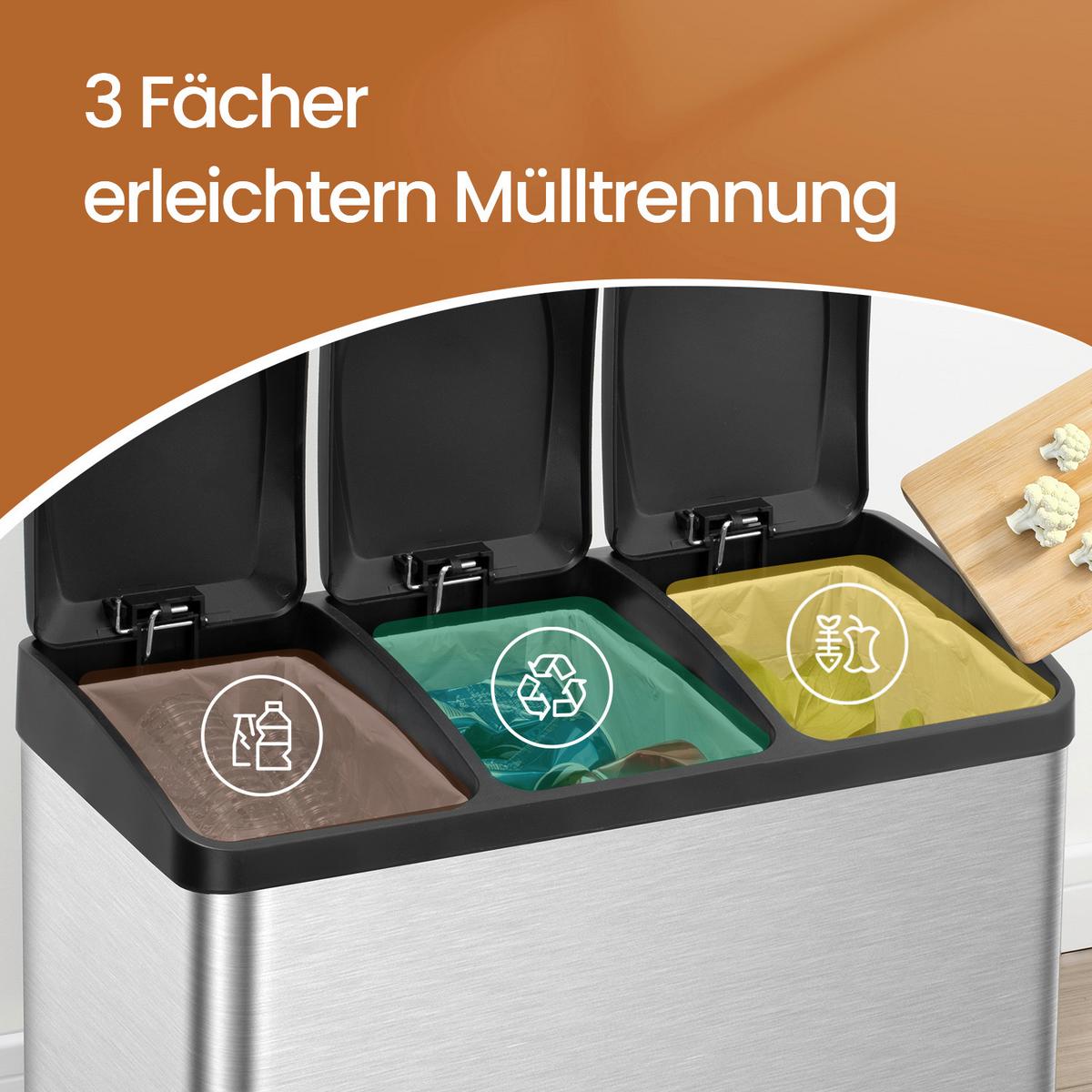 Abfallsammler Silberfarben B: 60,5 Cm - Silberfarben/Schwarz, Basics, Kunststoff/Metall (60,5/48,5/35cm)