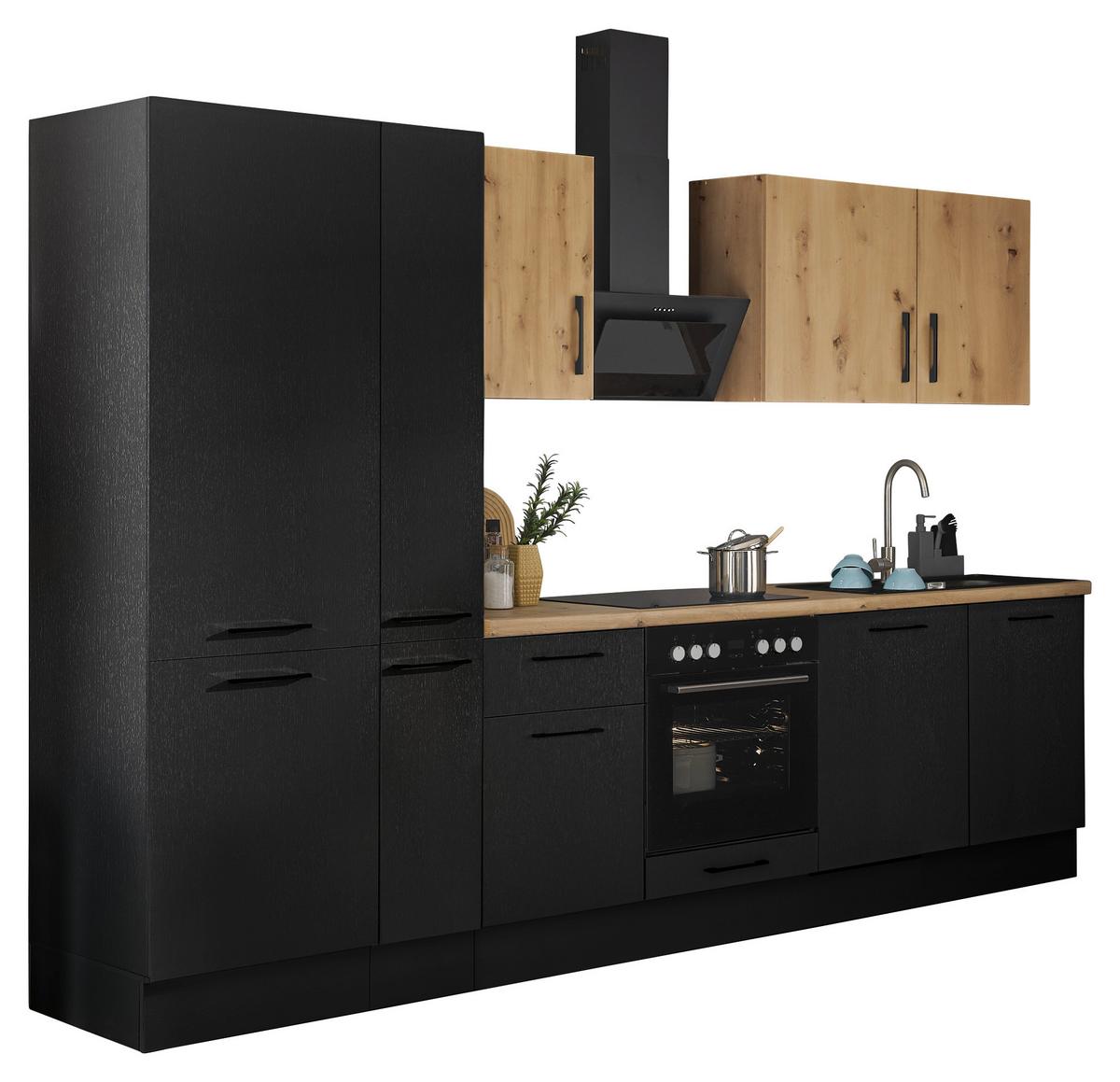 Küchenblock Turin Schwarz/eiche Dekor B: 310 Cm - Schwarz/Eiche Artisan, Basics, Holzwerkstoff (310cm) - MID.YOU