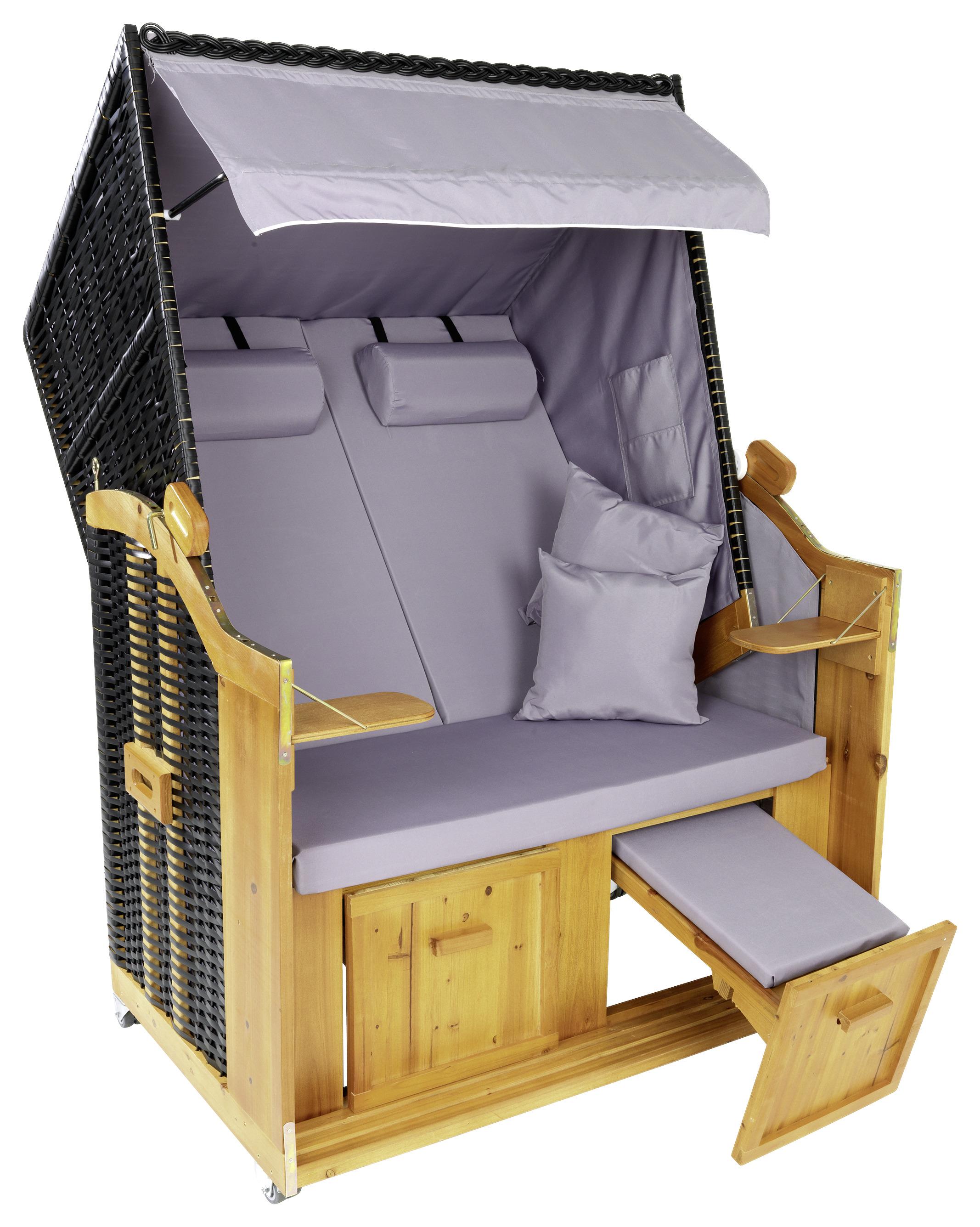 Strandkorb Nordsee Hoberg Halblieger 2-Sitzer Braun/Grau - Hellgrau/Braun, Basics, Holz/Textil (120/80/160cm) - Landmann