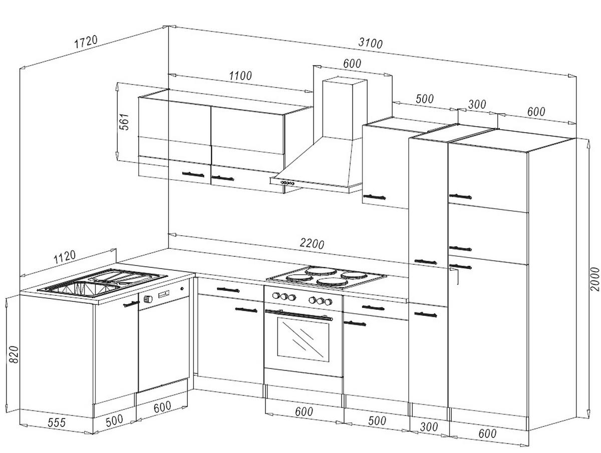 Eckküche Economy mit Geräten 172x310 cm Grau/Eiche Dekor - Eichefarben/Grau, Basics, Glas/Holzwerkstoff (172/310cm) - Respekta