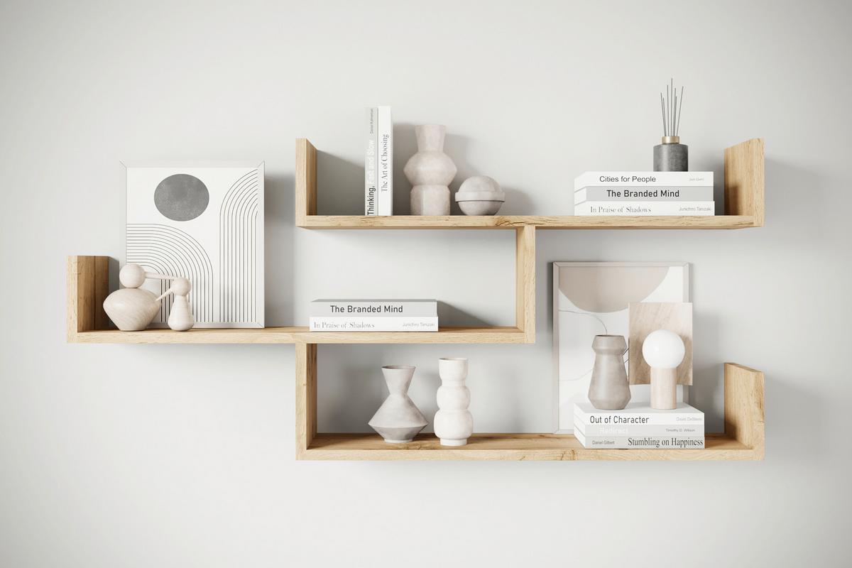 Wandregal Trio Eiche Wotan Dekor B: 119,1cm - Eiche Wotan, Basics, Holzwerkstoff (119,1/55/18cm)