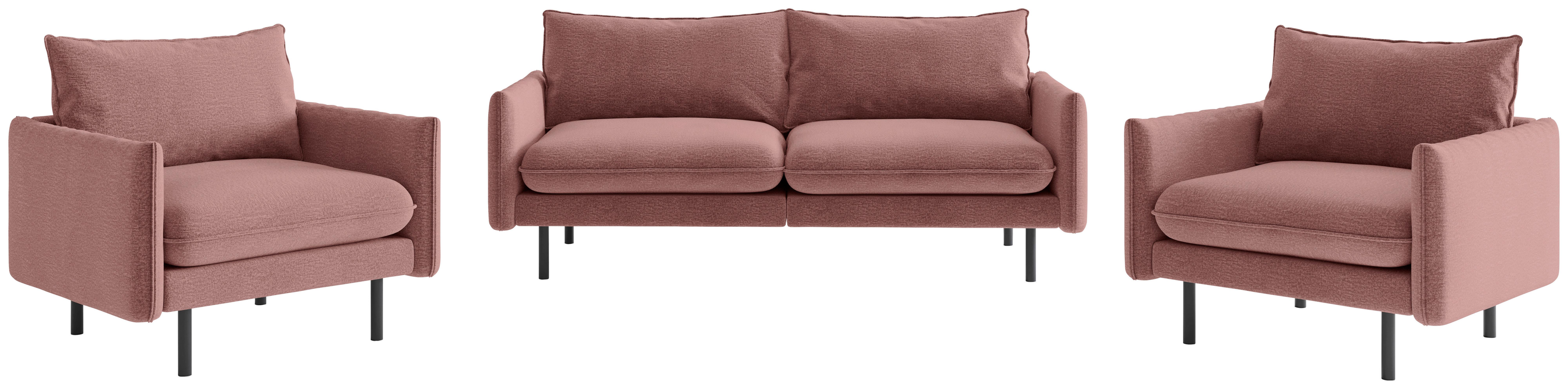 Sitzgarnitur Samos 3-teilig Altrosa B: 215 Cm - Schwarz/Altrosa, Design, Textil (215/85/92cm) - Livetastic