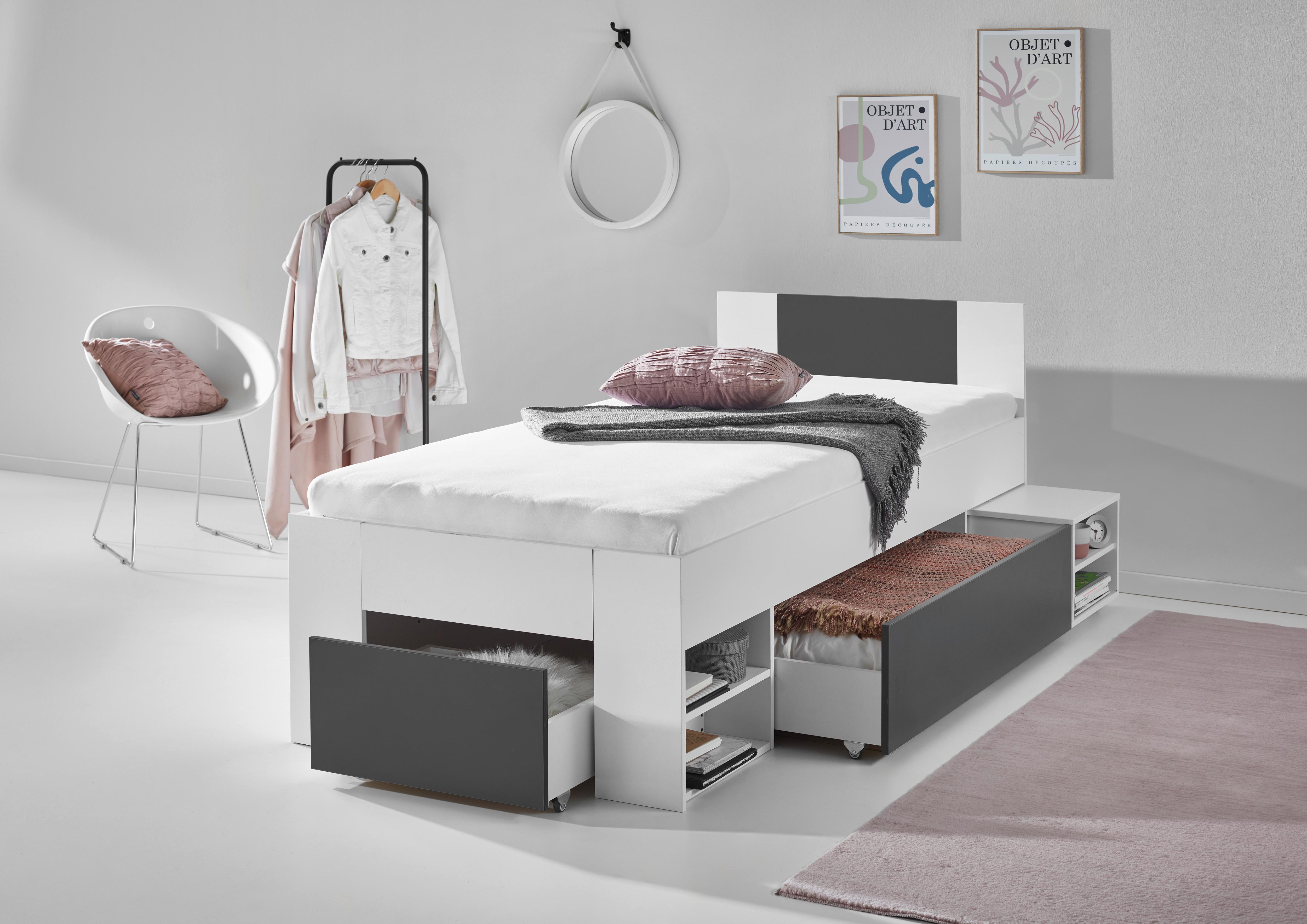 Ágykeret Azurro 90/200 Cm - antracit/fehér, Modern, faalapú anyag (90/200cm)