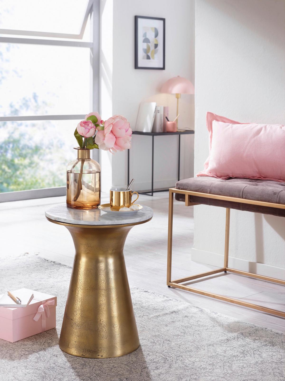 Beistelltisch Naturstein, Goldfarben D: 35cm - Goldfarben/Weiß, Design, Stein/Metall (35/45cm) - MID.YOU