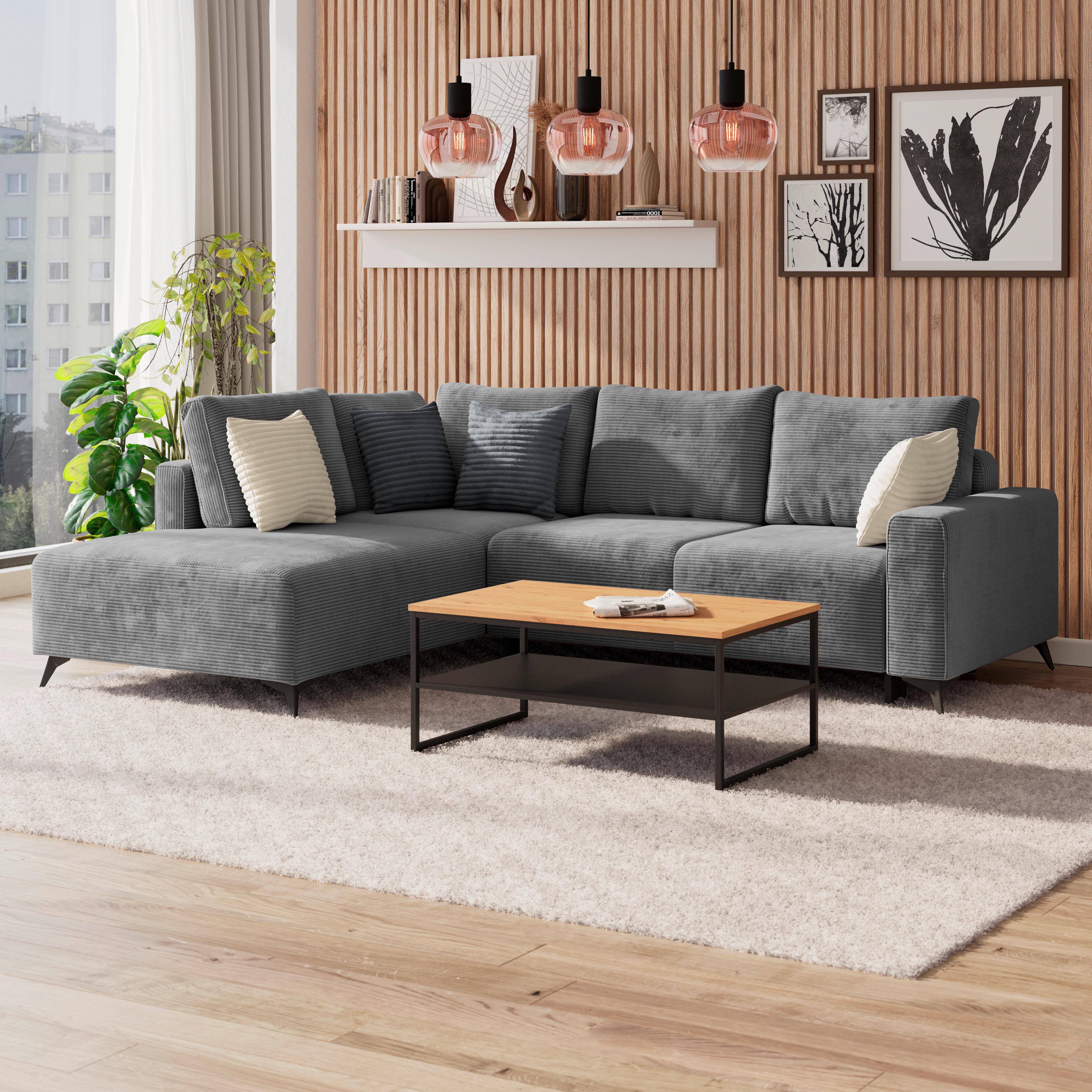 Ecksofa Mit Schlaffunktion Viktor Grau Cord 212x270 Cm - Schwarz/Grau, MODERN, Textil (212/270cm)