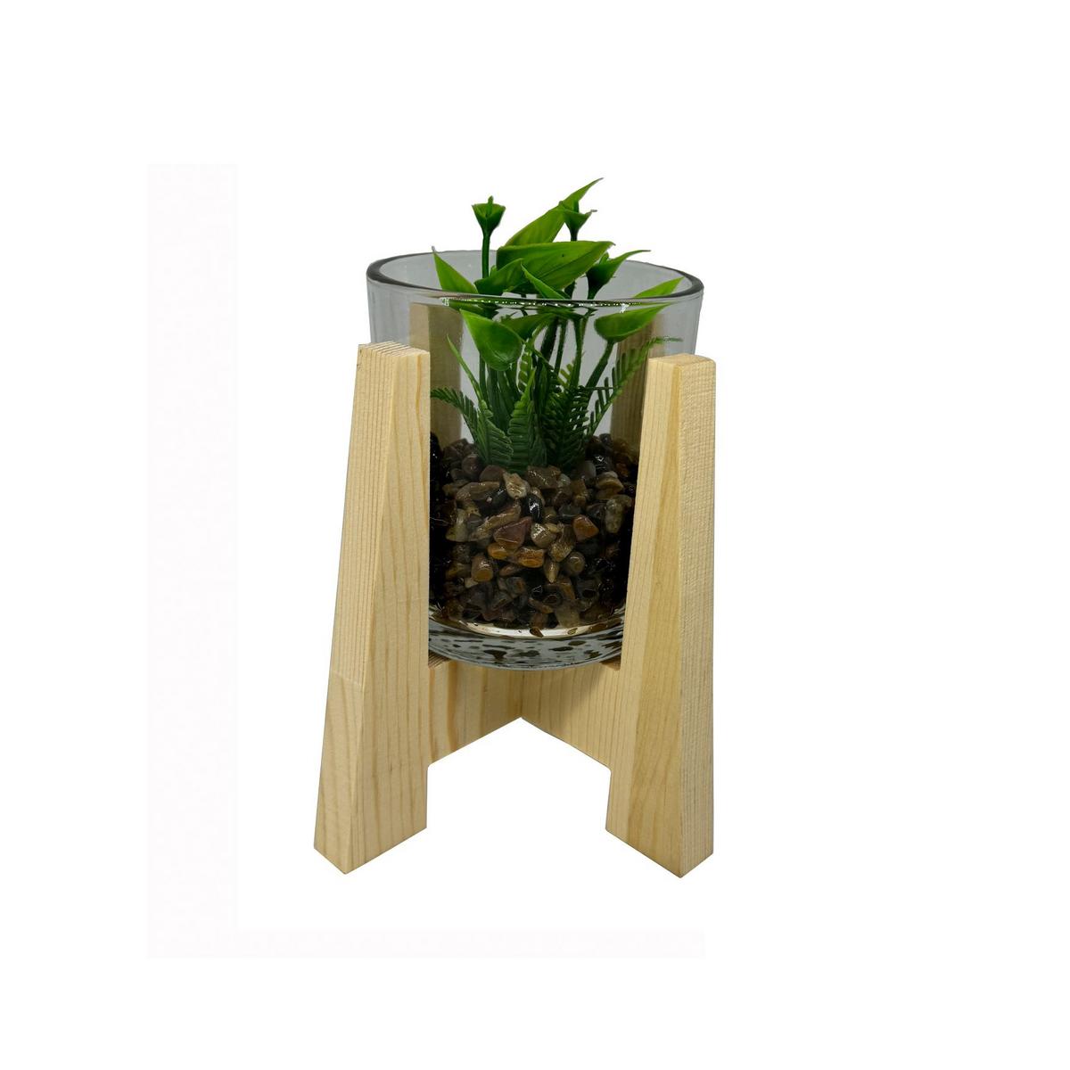 Kunstpflanze Elisa - Naturfarben/Grün, KONVENTIONELL, Glas/Holz (13/14cm) - Luca Bessoni