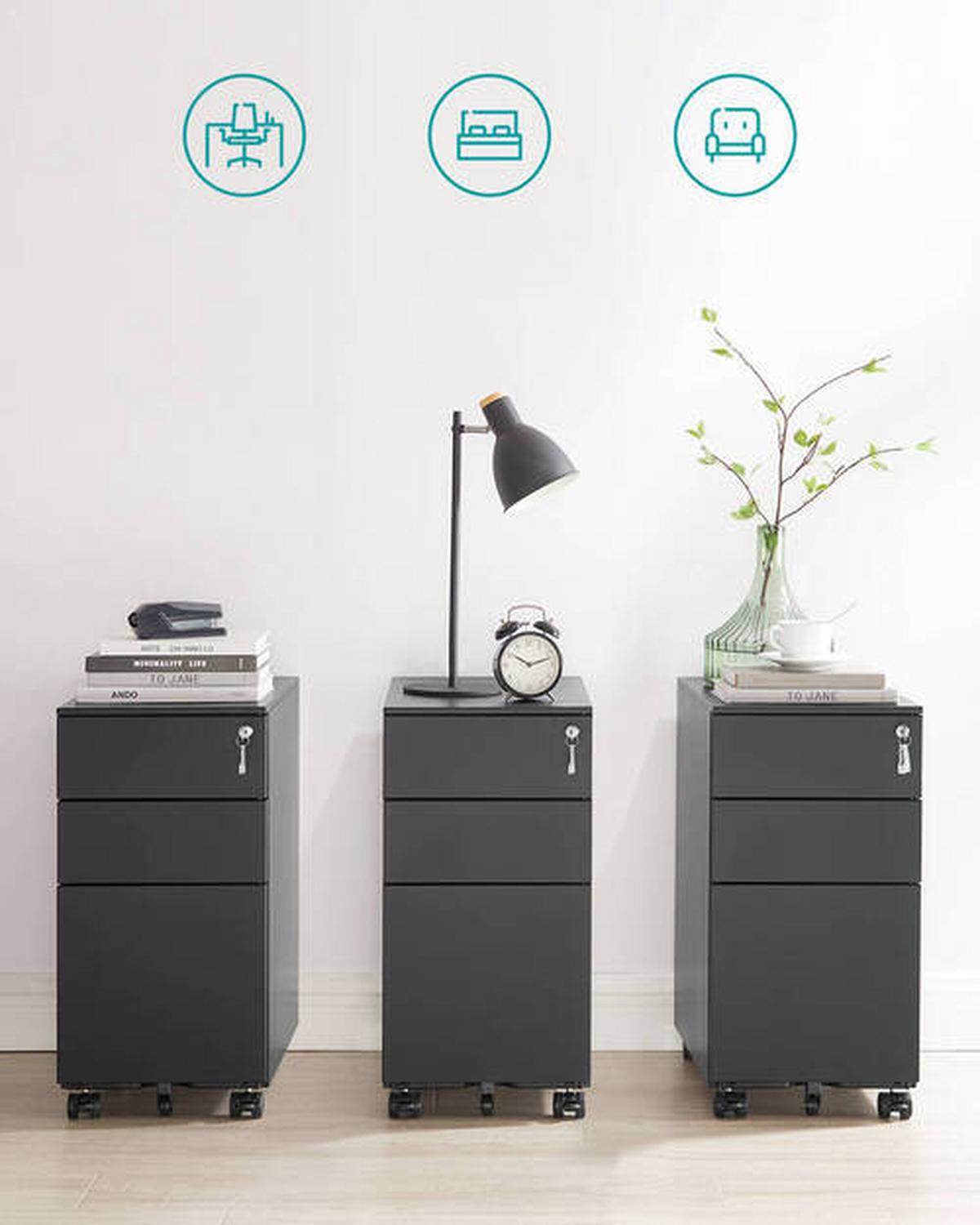 Rollcontainer Abschließbar B: 30 cm, Schwarz - Schwarz, Basics, Metall (30/60/45cm) - Boxxx