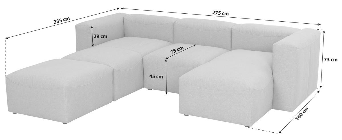 Wohnlandschaft Lena Creme Flachgewebe - Creme, Design, Textil (235/275/160cm) - Max Winzer