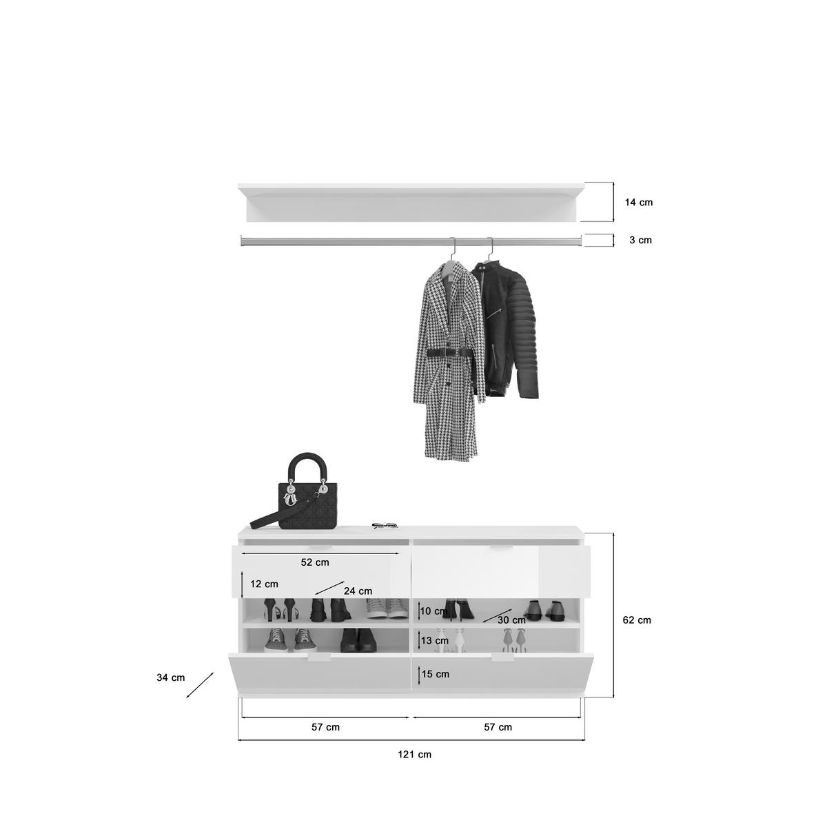 Garderobe Projekt X 3-teilig Weiß/eiche Artisan B: 243 Cm - Weiß Hochglanz, KONVENTIONELL, Holzwerkstoff (243/193/34cm) - MID.YOU