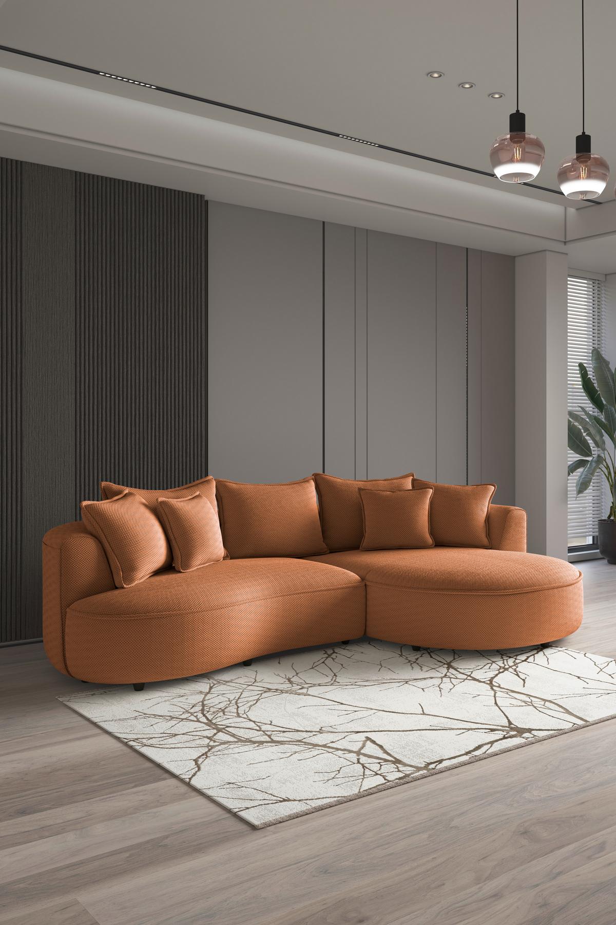 Rohová sedačka LEVI, pravá, terakota, so 7 vankúšmi - čierna/terakota, Modern, textil/plast (287/168cm)