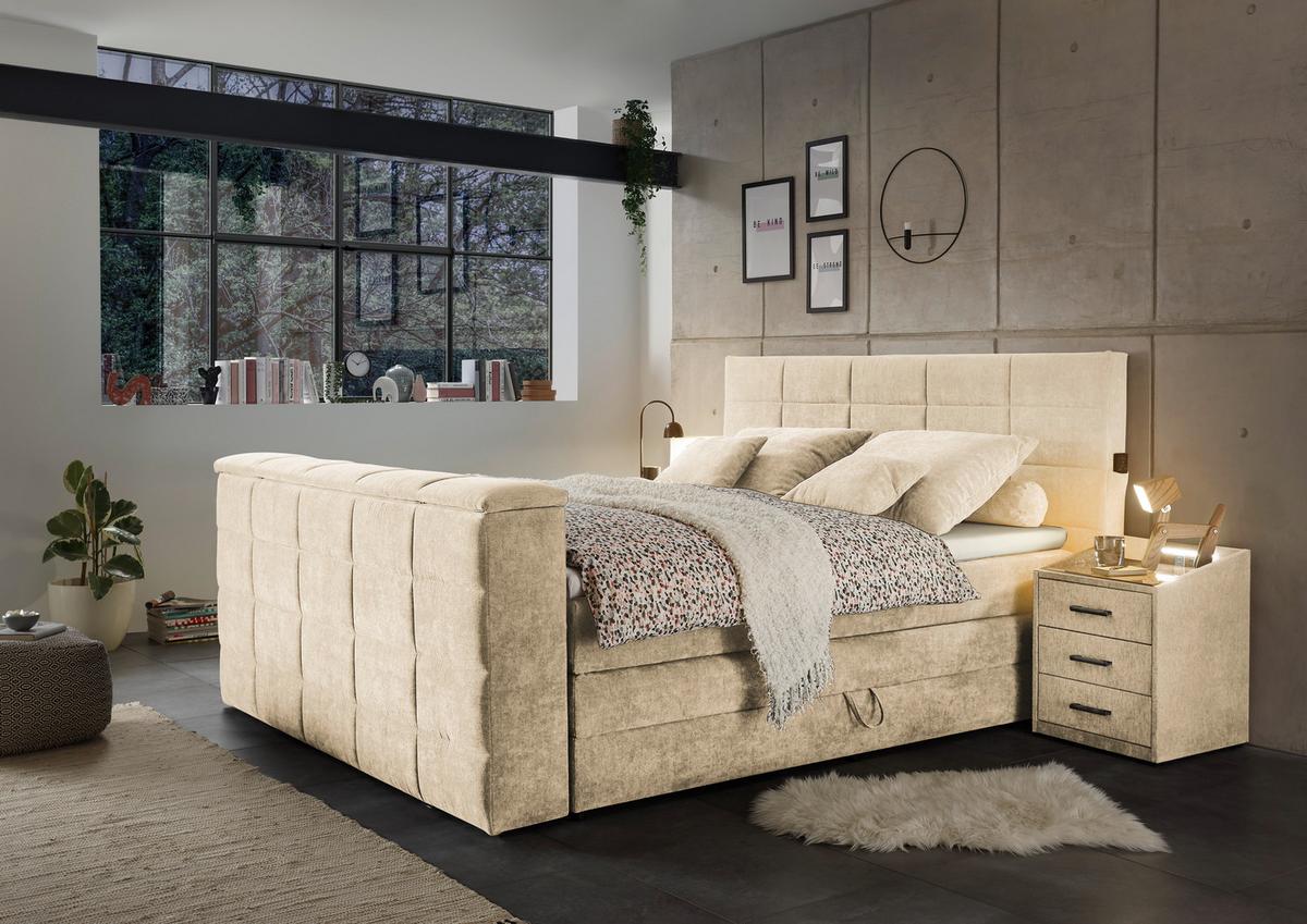 Boxspringbett mit Bettkasten 180x200 cm Denver - Sandfarben, KONVENTIONELL, Textil (180/200cm) - Carryhome