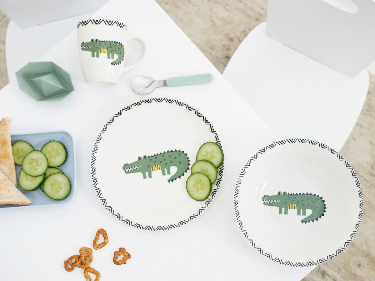 Kindergeschirrset 3 -Teilig. Steinzeug, Krokodil - Multicolor, Basics, Keramik - Creatable