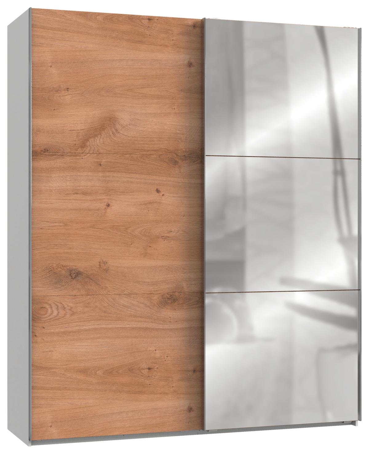 Schwebetürenschrank B: 200 Cm Level 36a Weiß/eiche Dekor - Eichefarben/Weiß, MODERN, Holzwerkstoff (200/236/65cm) - MID.YOU