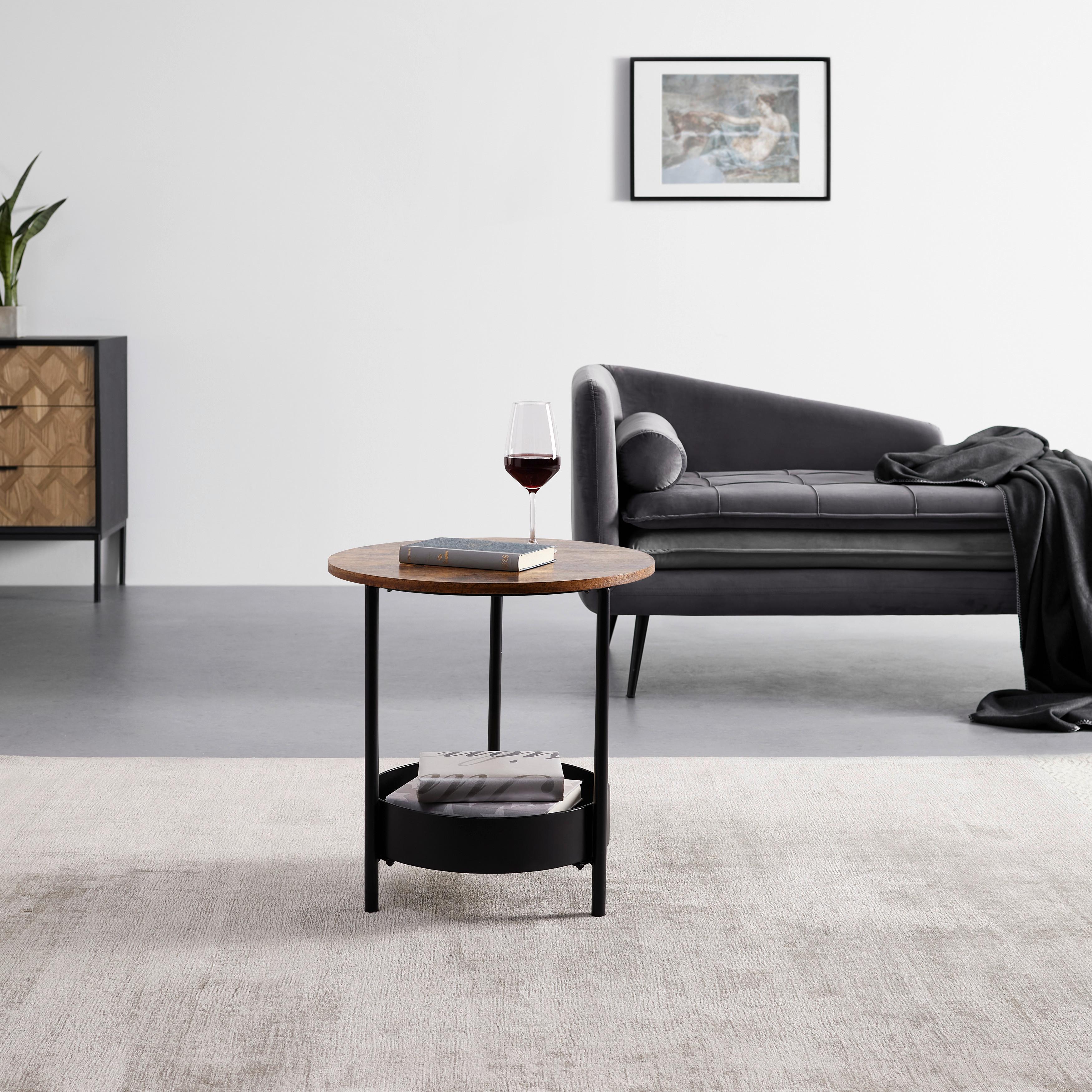 Konferenční stůl KETTY přírodní tmavý - černá/barvy vlašských ořechů, Moderní, kov (51/51/50cm) - Bessagi Home