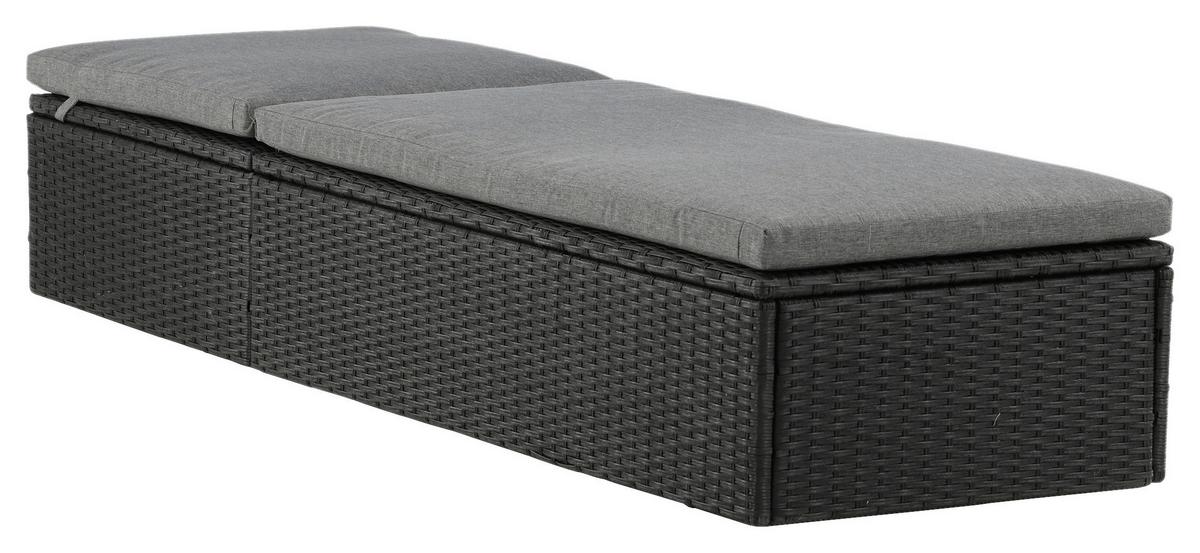 Sonnenliege Quad Kunststoff, Rückenlehne - Schwarz/Grau, KONVENTIONELL, Kunststoff/Textil (60.5/37.5/198cm) - Gardenson