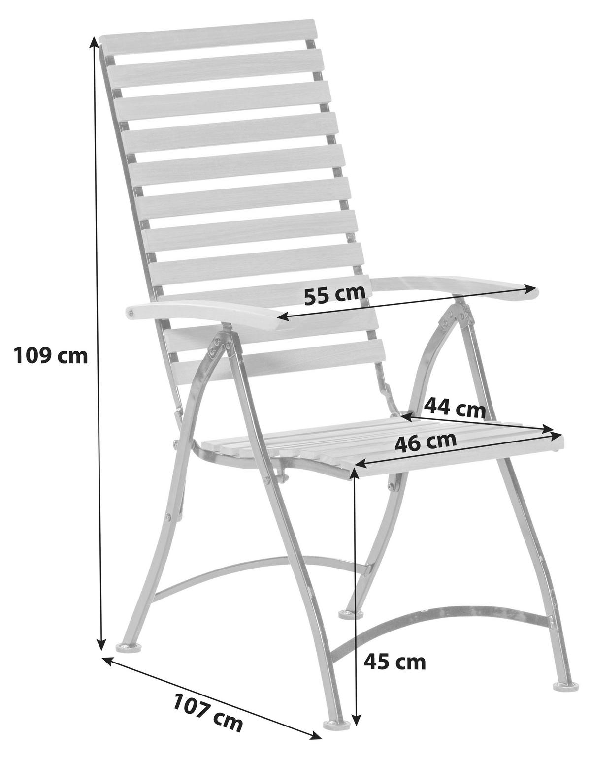 Gartensessel klappbar Schlossgarten Holz/Metall - Graphitfarben/Naturfarben, KONVENTIONELL, Holz/Metall (55/109/107cm) - Gardenson